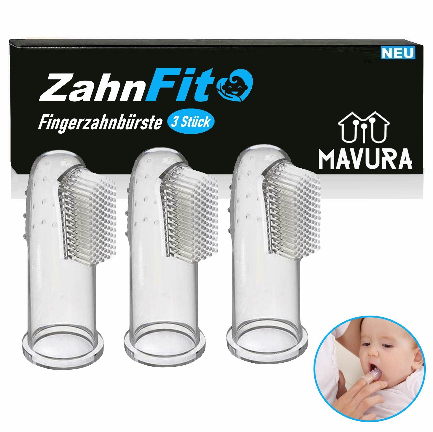 MAVURA Zahnbürste ZahnFit Baby Zahnbürste Fingerzahnbürste Zahnpflege, Kindermundpflege Zahnfleischmassage Bürste 4-24 Monate [3 Stück]