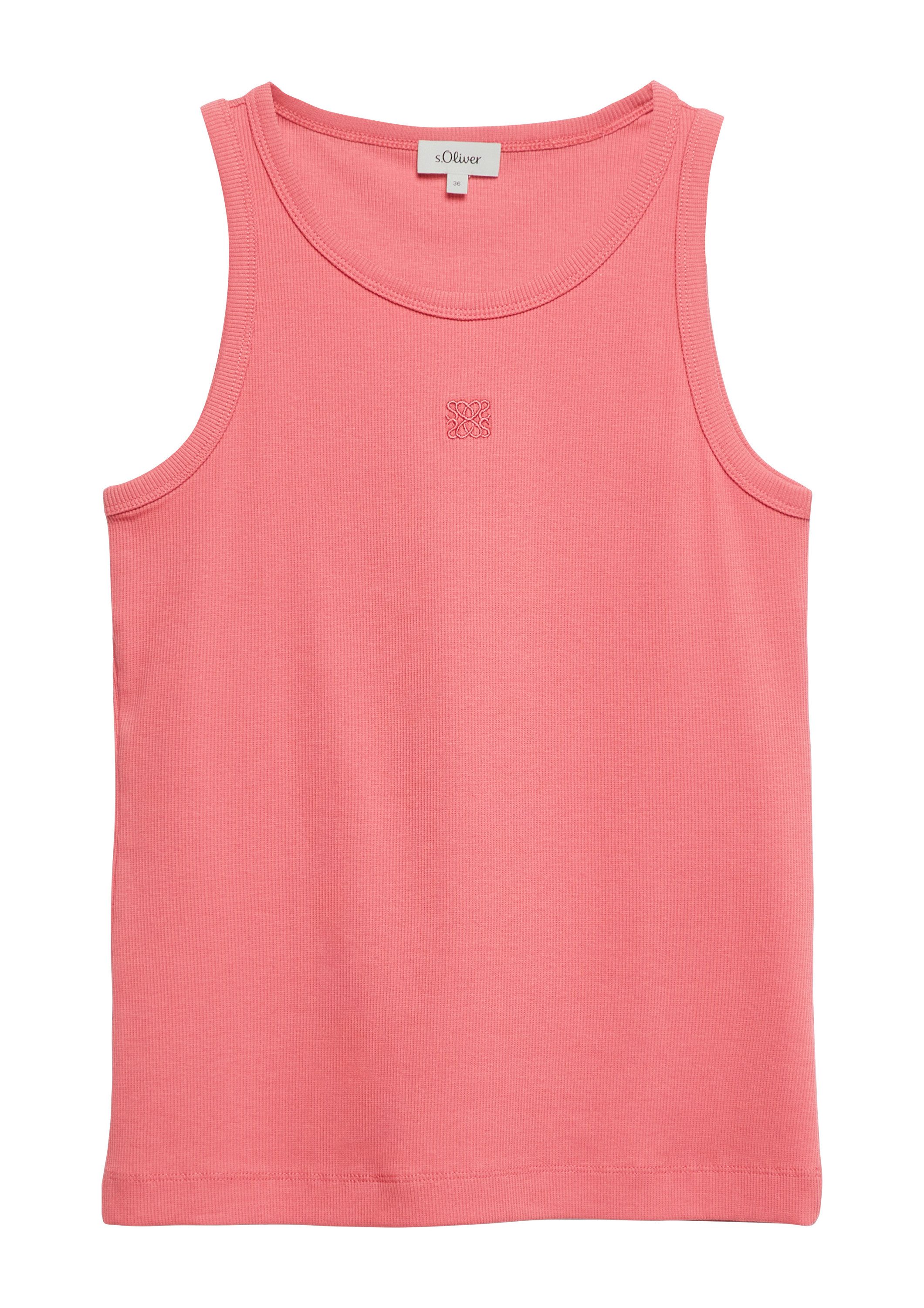 s.Oliver Muscleshirt T-Shirt Geripptes Top im Slim Fit mit Stickerei