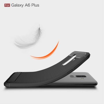König Design Handyhülle Samsung Galaxy A6 Plus (2018), Samsung Galaxy A6 Plus (2018) Handyhülle Carbon Optik Backcover Grau