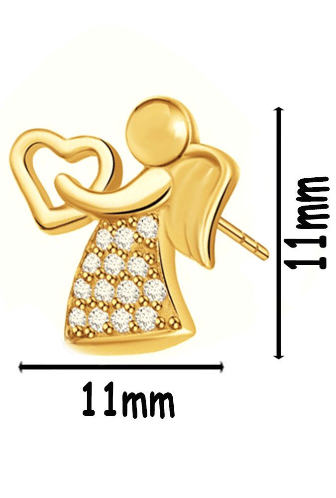 Limana Paar Ohrstecker 925 Silber Engel Herz Gold vergoldet Kinder Mädchen Damen Ohrringe (Weihnachtsgeschenk Kinderohrringe, Schmuck inkl. Schmuckbox), Geschenk Ostern Weihnachten Geburtstag Schulanfang Einschulung