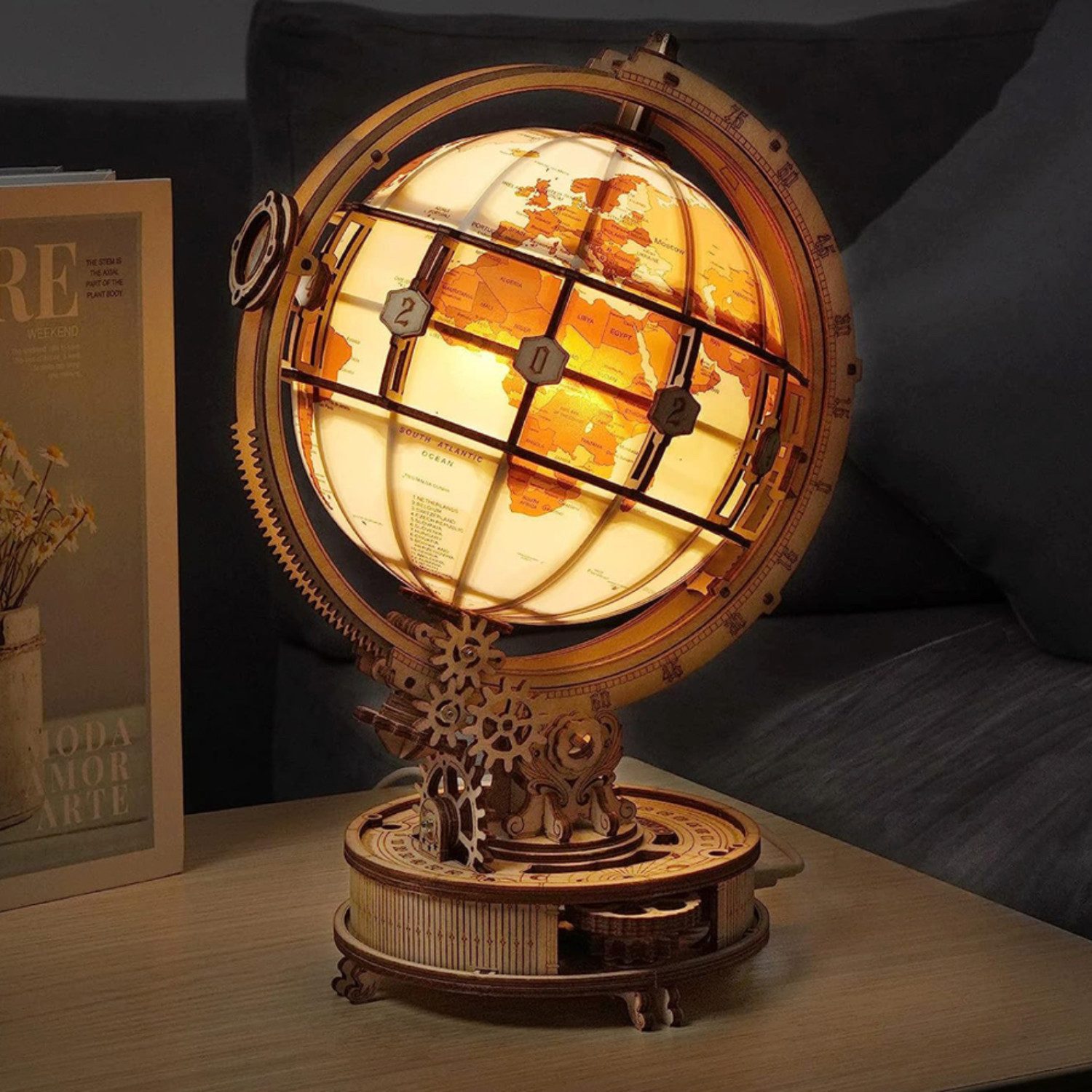 Robotime Modellbausatz Luminous Globus aus Holz, (185-tlg)