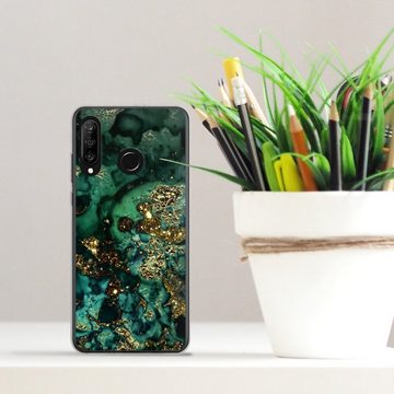 DeinDesign Handyhülle Marmor Glitzer Look Muster Cyan Glitter Marble Look, Huawei P30 Lite New Edition Silikon Hülle Bumper Case Smartphone Cover