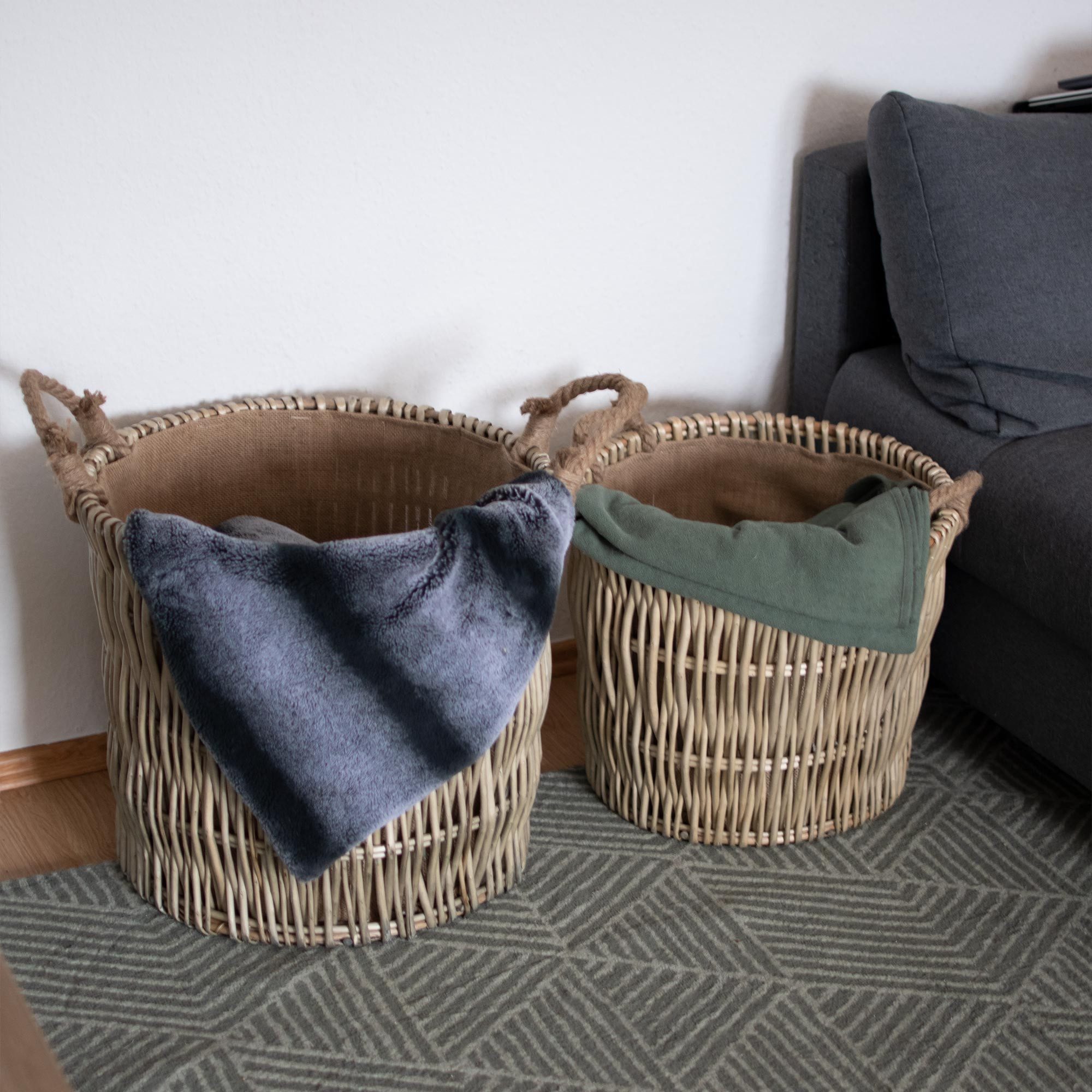 UNUS HOME Kaminholzkorb Korb Weide rund 2 Seilgriffe innen grau weiß (1 St)