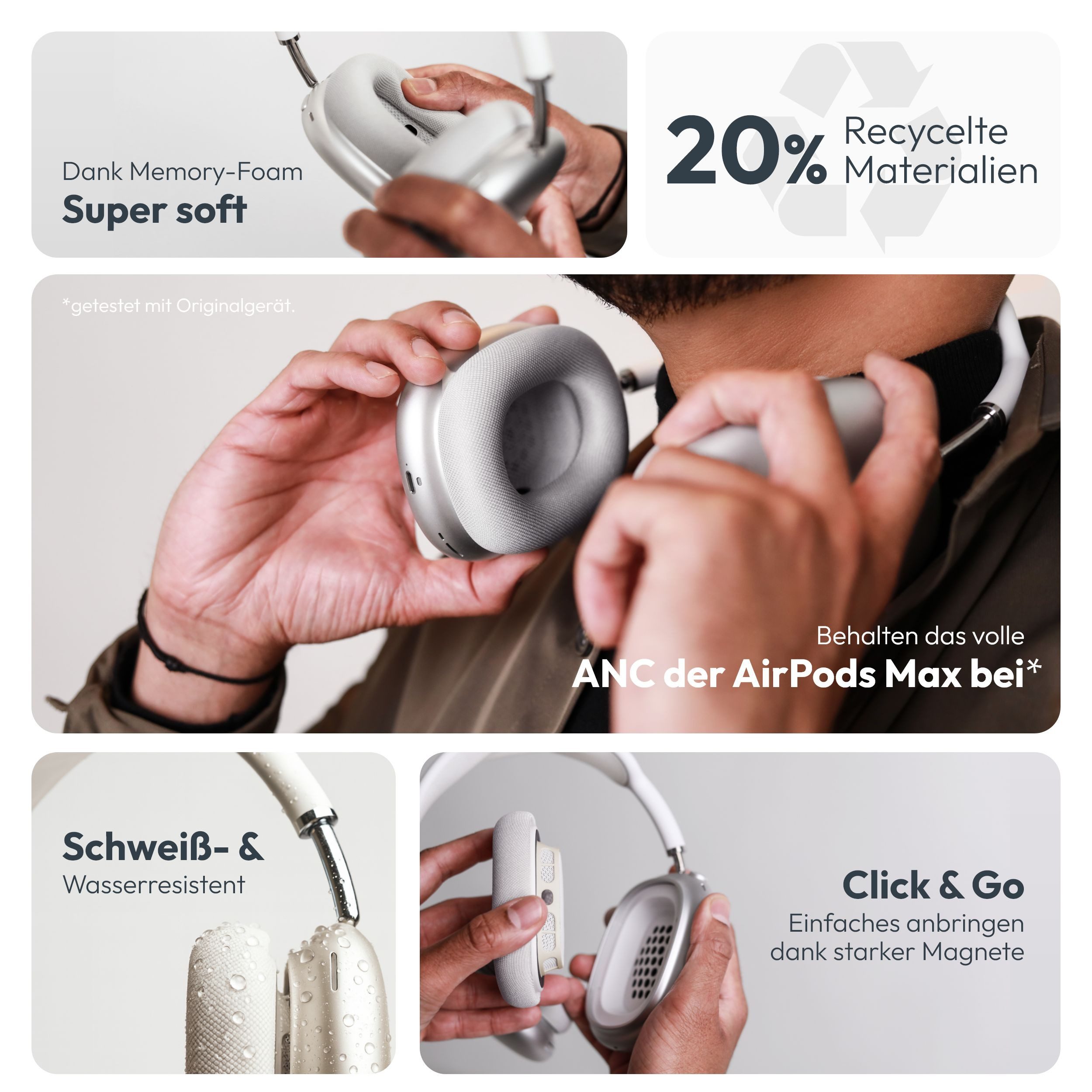 VONMÄHLEN Air Cushions Ohrpolster (Atmungsaktiv & schweißresistent, Perfekte Passform, Starke Magnete)