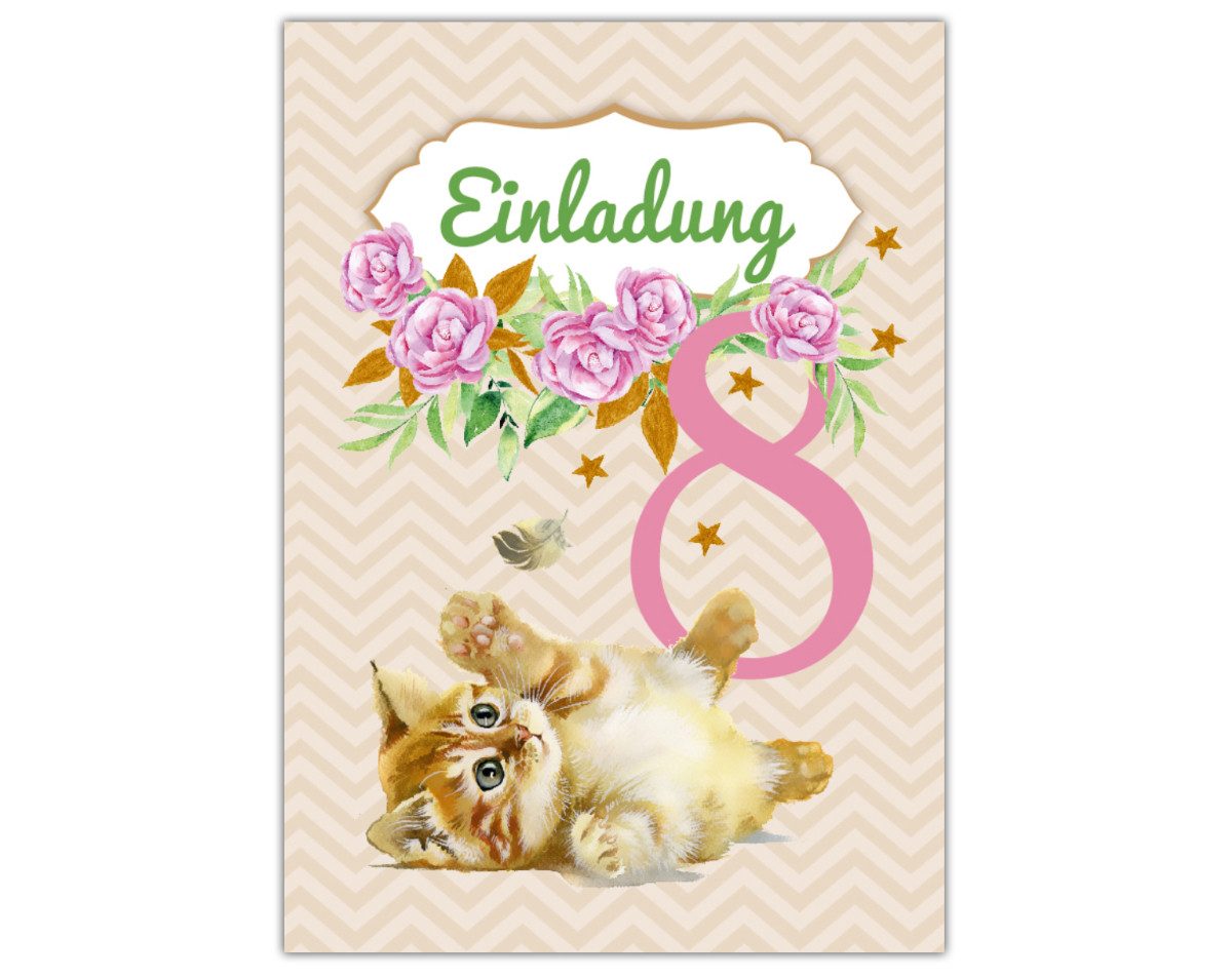 Einladungskarten Katzen Einladungen zum 8. Kindergeburtstag Katzen Karten Mädchen