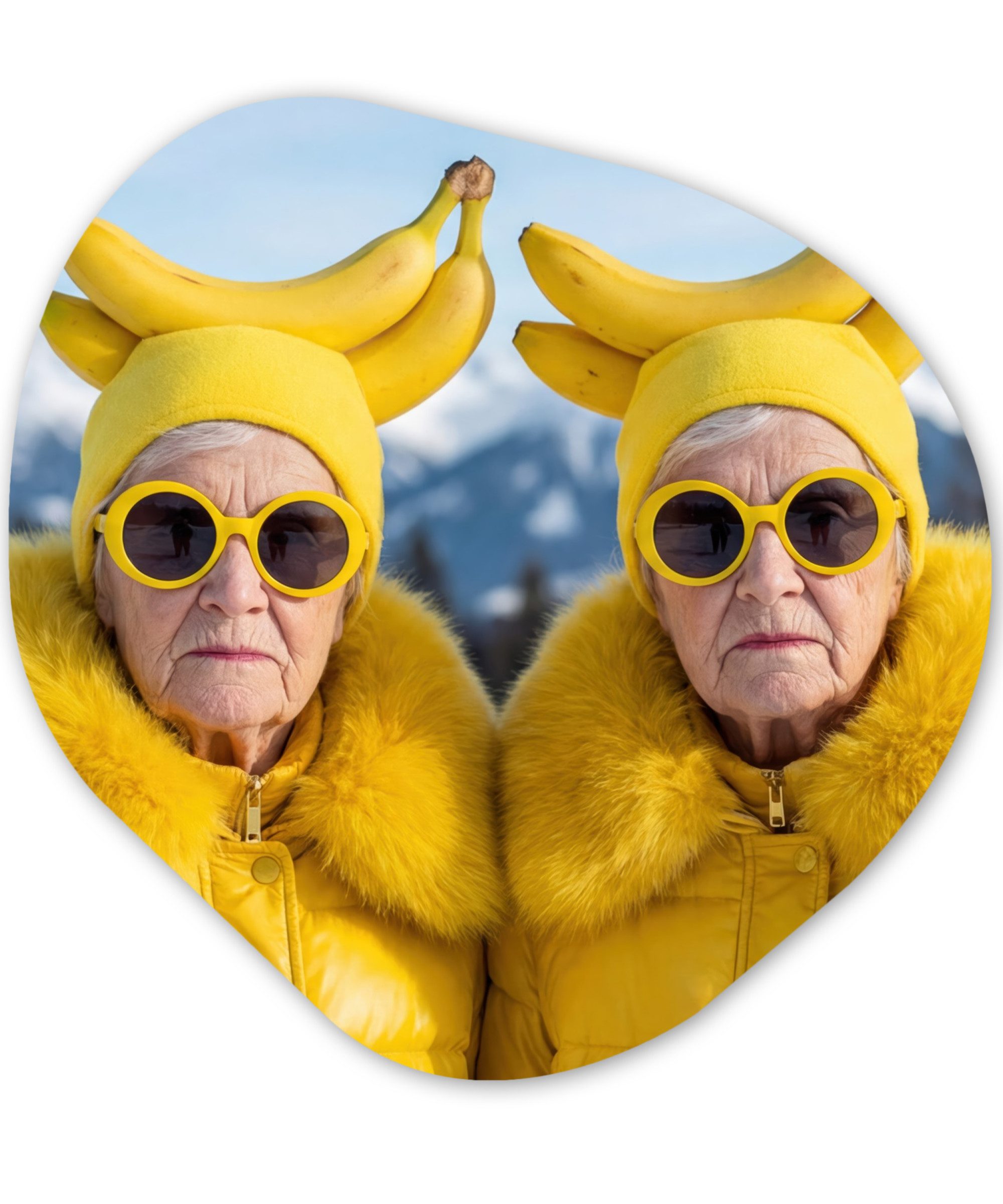 MuchoWow Gemälde Frauen - Bananen - Gelb, Fotodruck (1 St), Wandbild Abstrakt, Wohnzimmer Schlafzimmer Wanddekoration, 40x40 cm