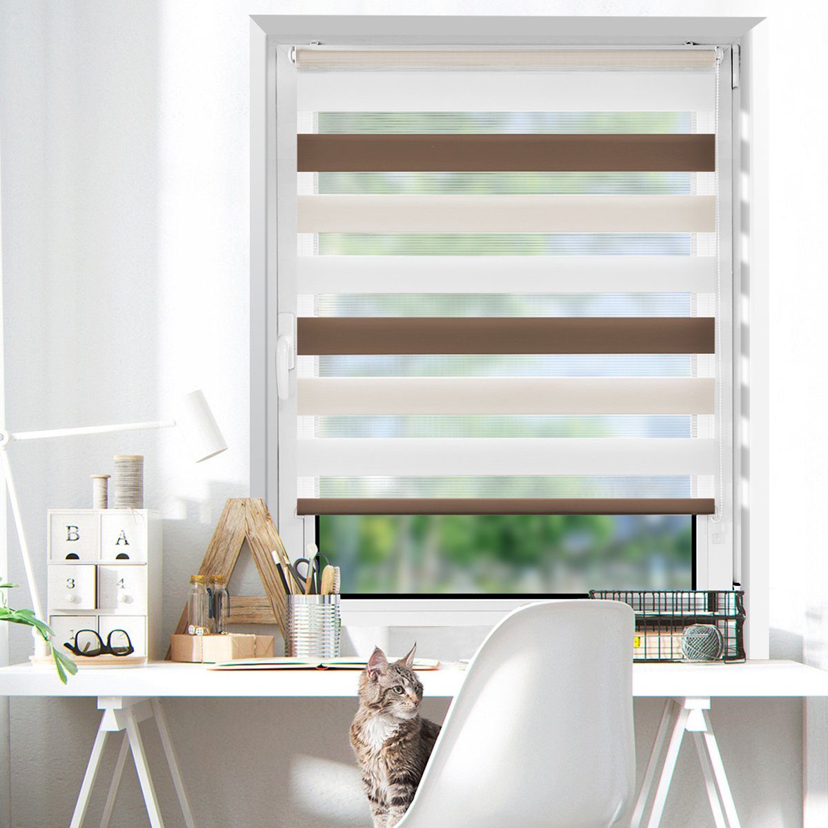 Doppelrollo rollos für Fenster ohne Bohren 130cm, OUBO, Lichtschutz, freihä günstig online kaufen