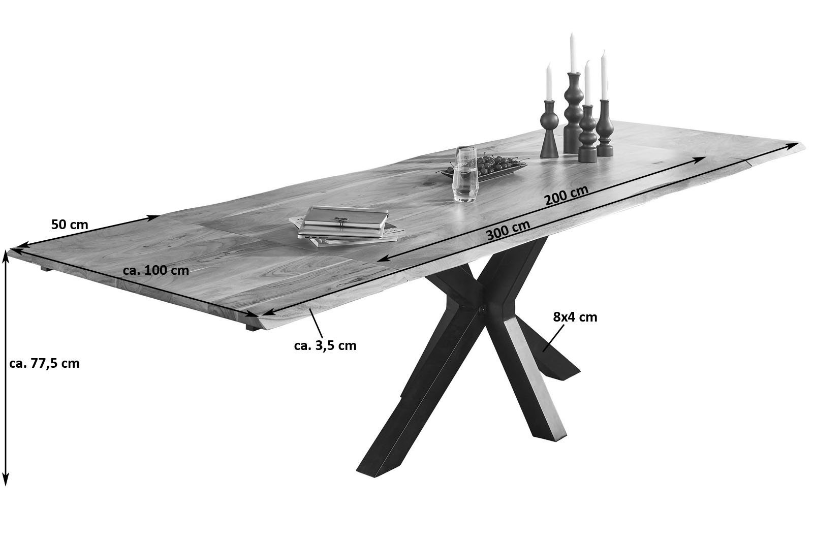 Esstisch Metallgestell Spencer, SAM® natur- oder nussbaumfarben, naturfarben Akazienholz, Baumkante,