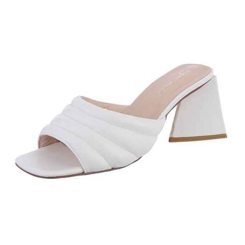 Ital-Design Damen Mules Freizeit High-Heel-Sandalette Blockabsatz Sandalen & Sandaletten in Weiß