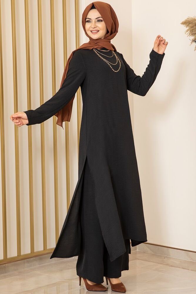 fashionshowcase Longtunika Damen Zweiteiler Set - Tunika & Palazzo-Hose Modest Fashion (SET, Zweiteiler) leichte und luftige Beschaffenheit