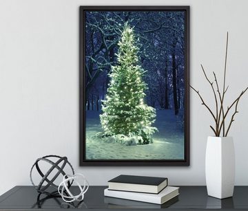 Pixxprint Leinwandbild Leuchtender Weihnachtsbaum, Wanddekoration (1 St), Leinwandbild fertig bespannt, in einem Schattenfugen-Bilderrahmen gefasst, inkl. Zackenaufhänger