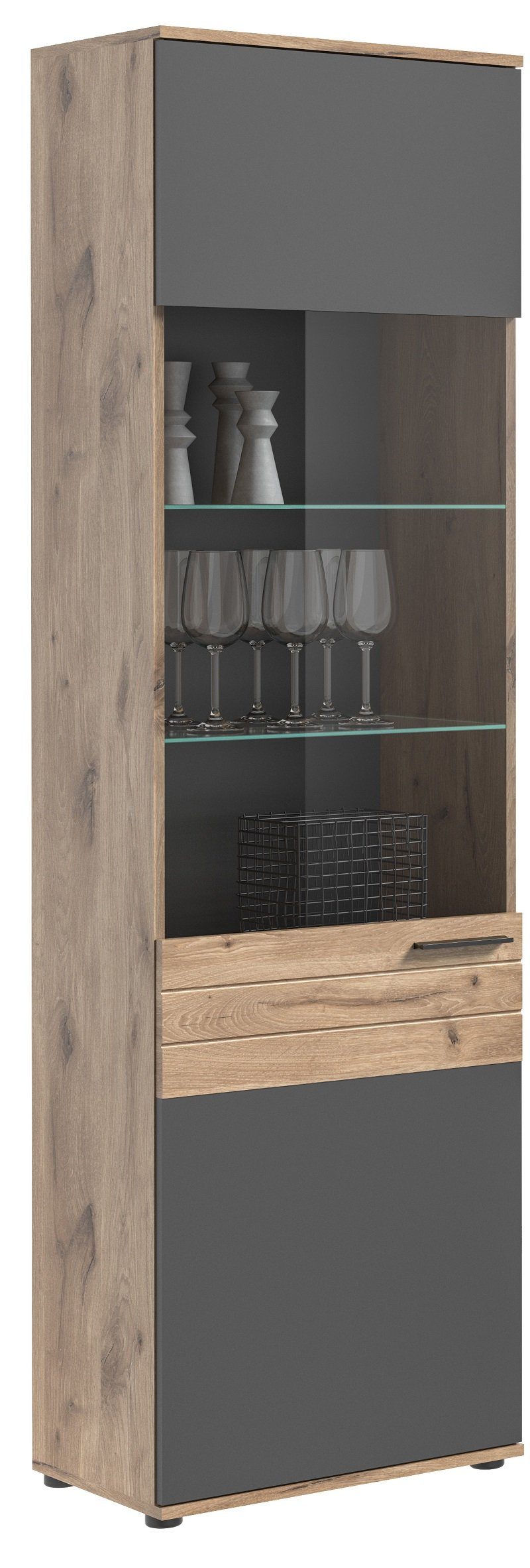 xonox.home Vitrine Vitrine Mason, Nox Oak / Basalt Grau ohne Beleuchtung