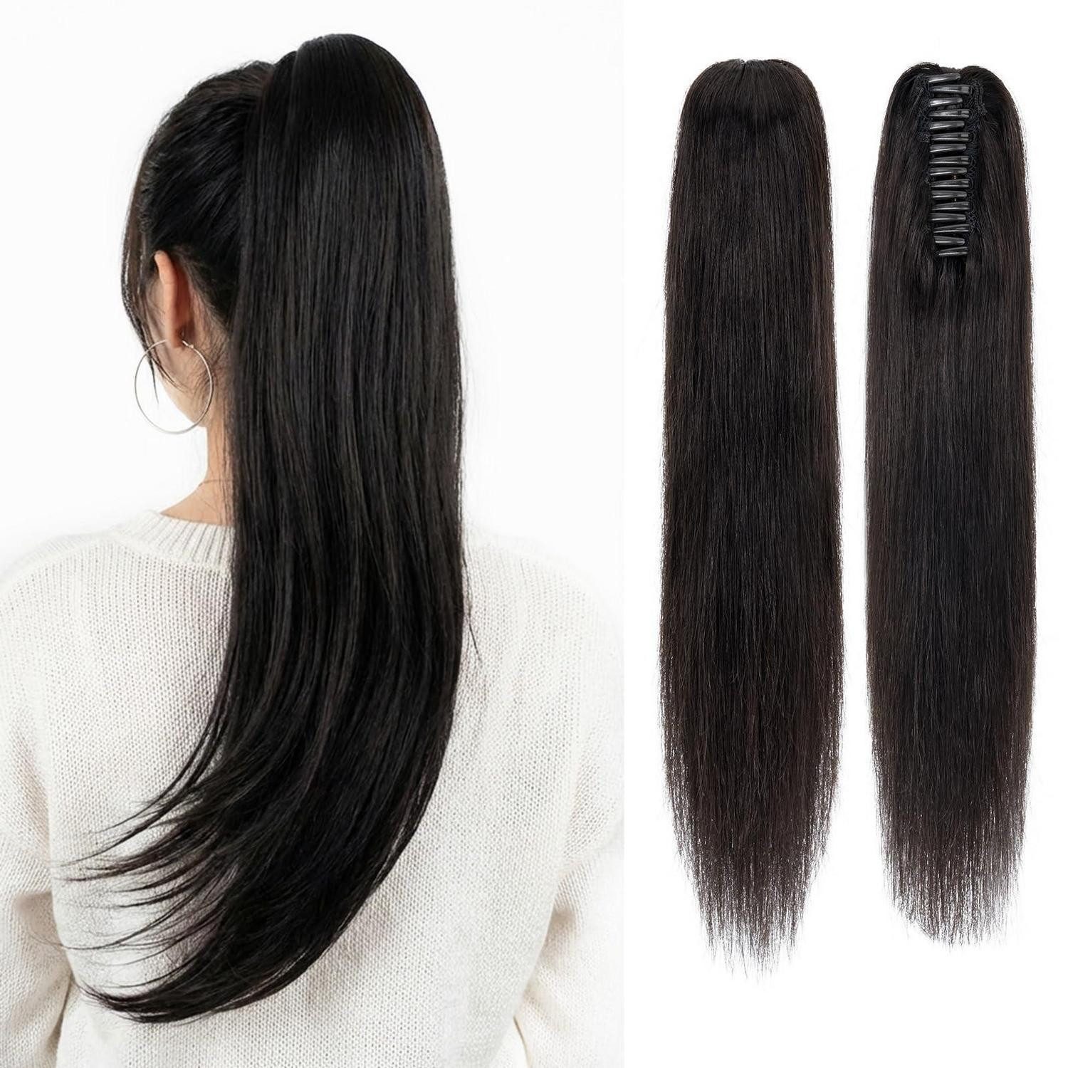 LuxusKollektion Echthaar-Extension Pferdeschwanz Echthaar Remy Zopf 35cm #1BA Light Natürliches Schwarz