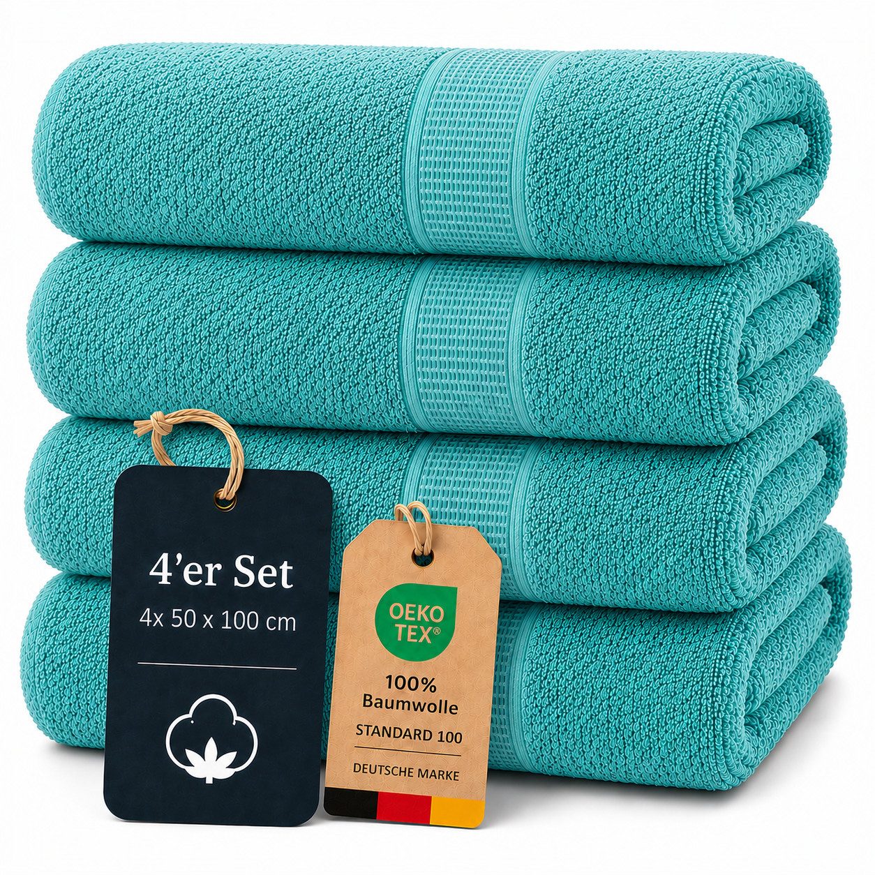 Komfortec Handtuch Set 4x Premium Handtuch Set - 50x100 cm, Frottee (4-St), 100% Baumwolle, mit Bordüre, Weich & Saugstark, Hotelqualität