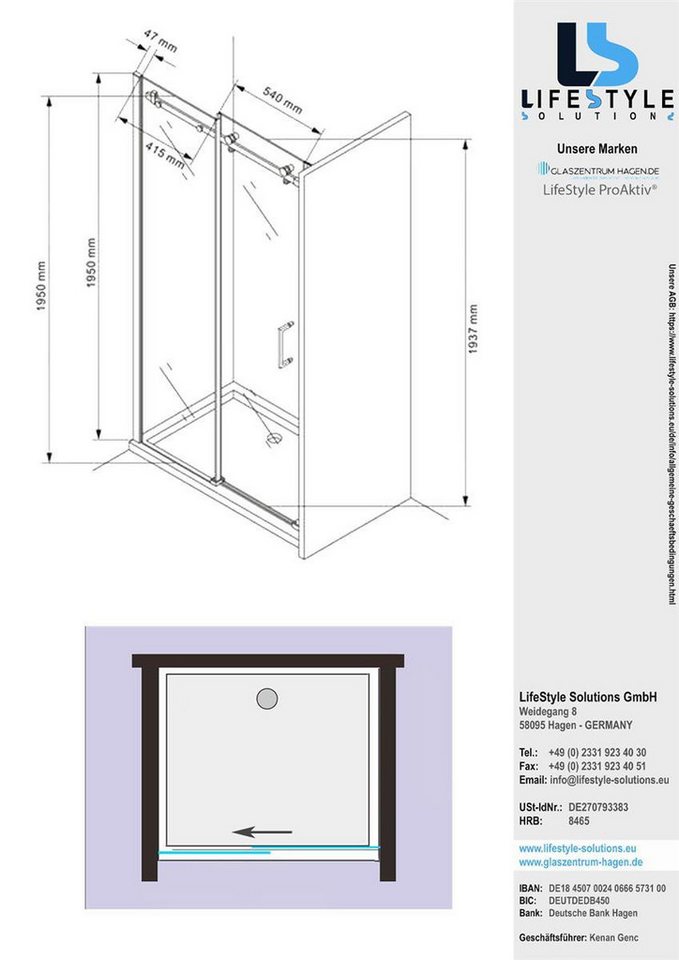 Thumbnail - Glaszentrum Hagen Dusch-Einzelschiebetür Glaszentrum Hagen - 100x195cm Nischentür Schiebetür Duschtür Nischendu