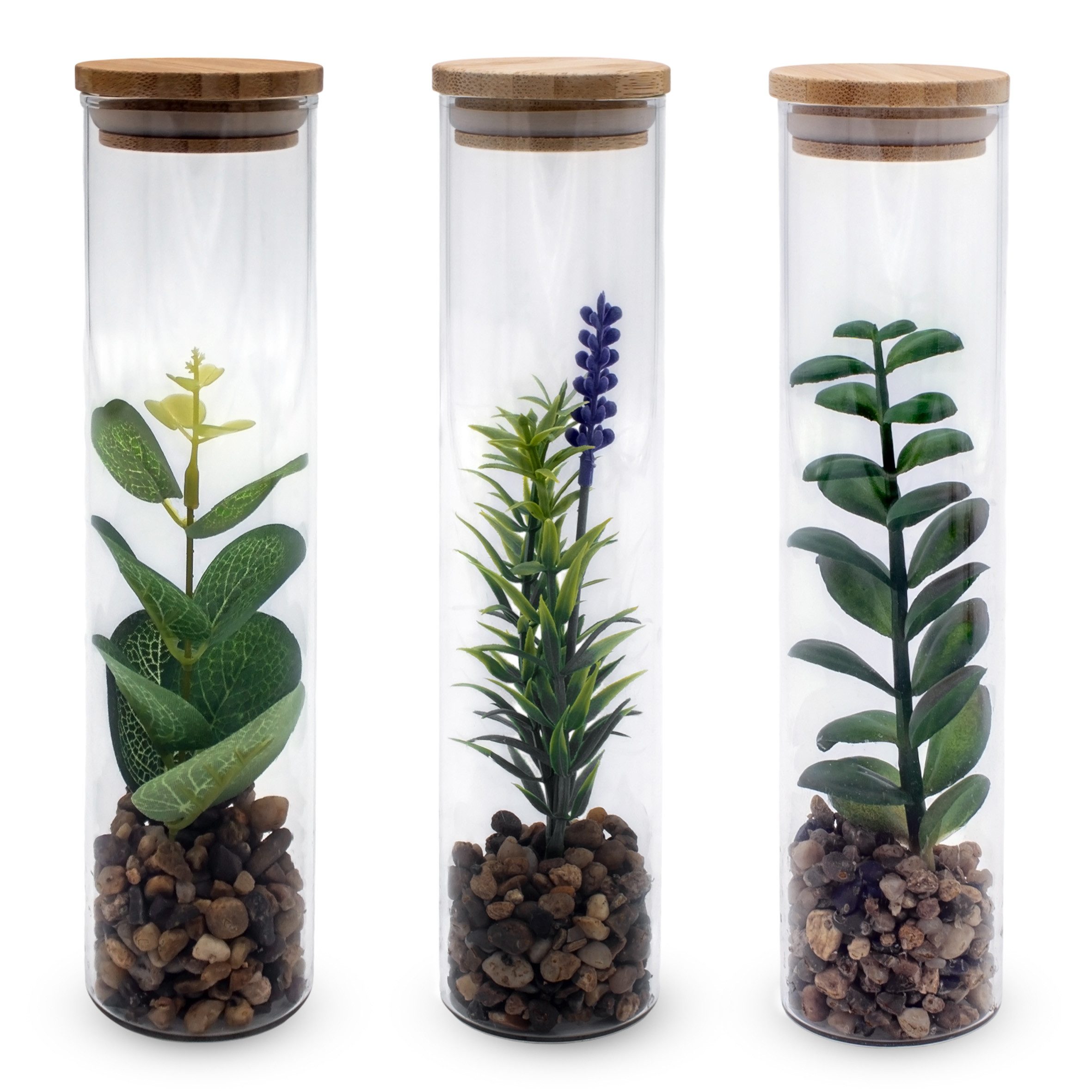 Kunstpflanze 3er Set Deko Kunstpflanze im Glas - 20 cm
