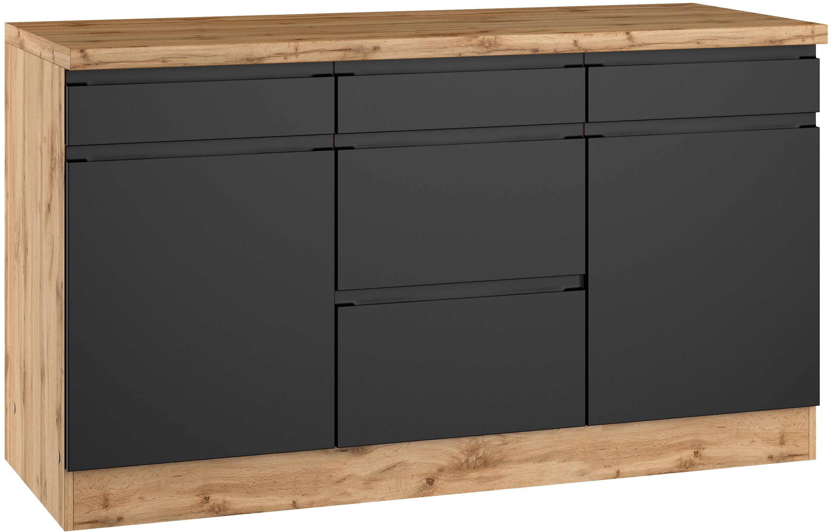 KOCHSTATION Unterschrank KS-Virginia,neu in verbesserter Ausführung Breite 150 cm, 2 Türen, 3 Schubkästen, 2 Auszüge