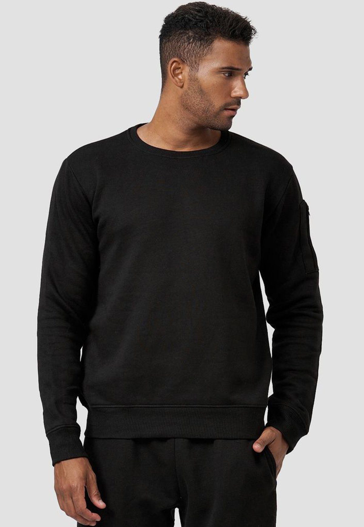 mit Sweatshirt ohne Kapuze Schwarz Sweatshirt 4240 Armtasche in Egomaxx Pullover