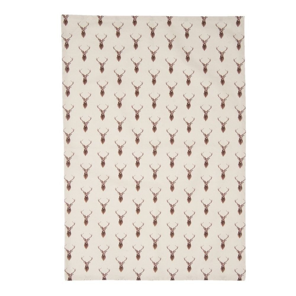 Clayre & Eef Geschirrtuch Geschirrtuch 50x70 cm, Baumwolle, Hirsch-Motiv, beige/braun, Geschirrtuch Weihnachten Hirsch Motiv Baumwolle Clayre & Eef