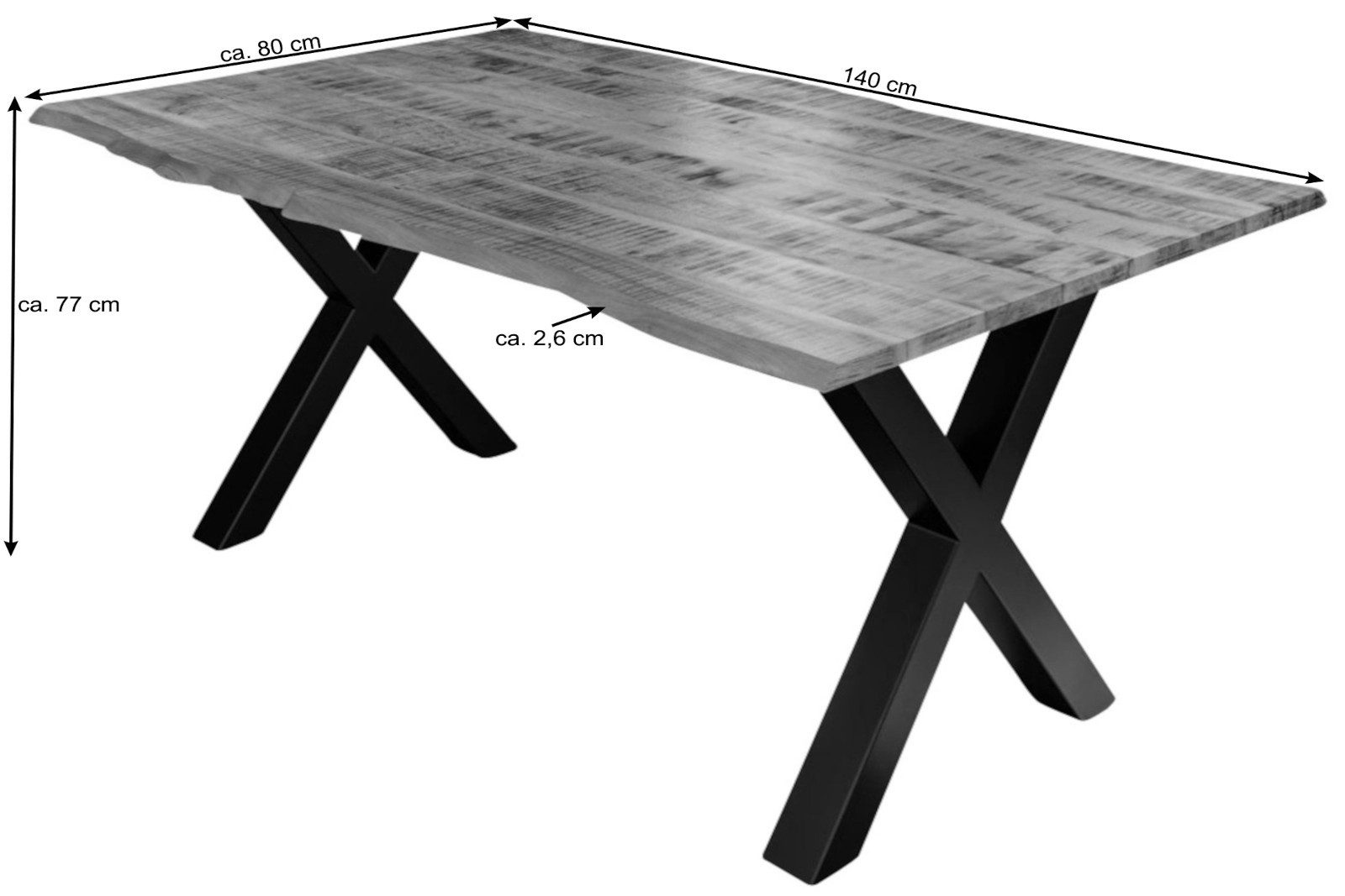 SAM® Esstisch Edessa, Baumkante, im used Look, Mangoholz, Metallgestell in X-Form
