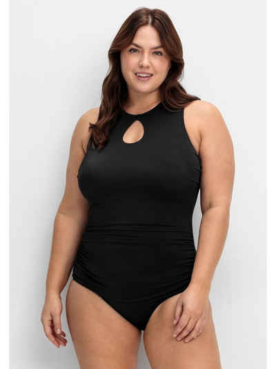 Sheego Badeanzug Große Größen mit raffiniertem Ausschnitt vone und hinten