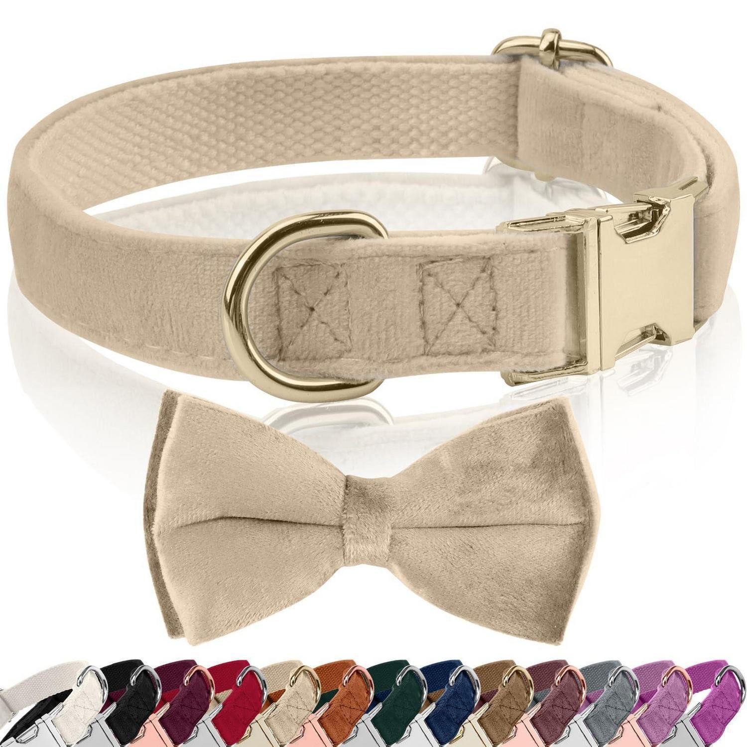 LuxusKollektion Hunde-Halsband Hundehalsband Samt Khaki XL, Textil