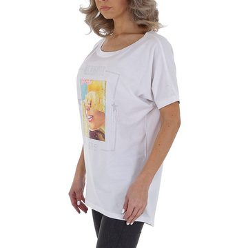Ital-Design T-Shirt Damen Freizeit Strass Print Stretch T-Shirt in Weiß