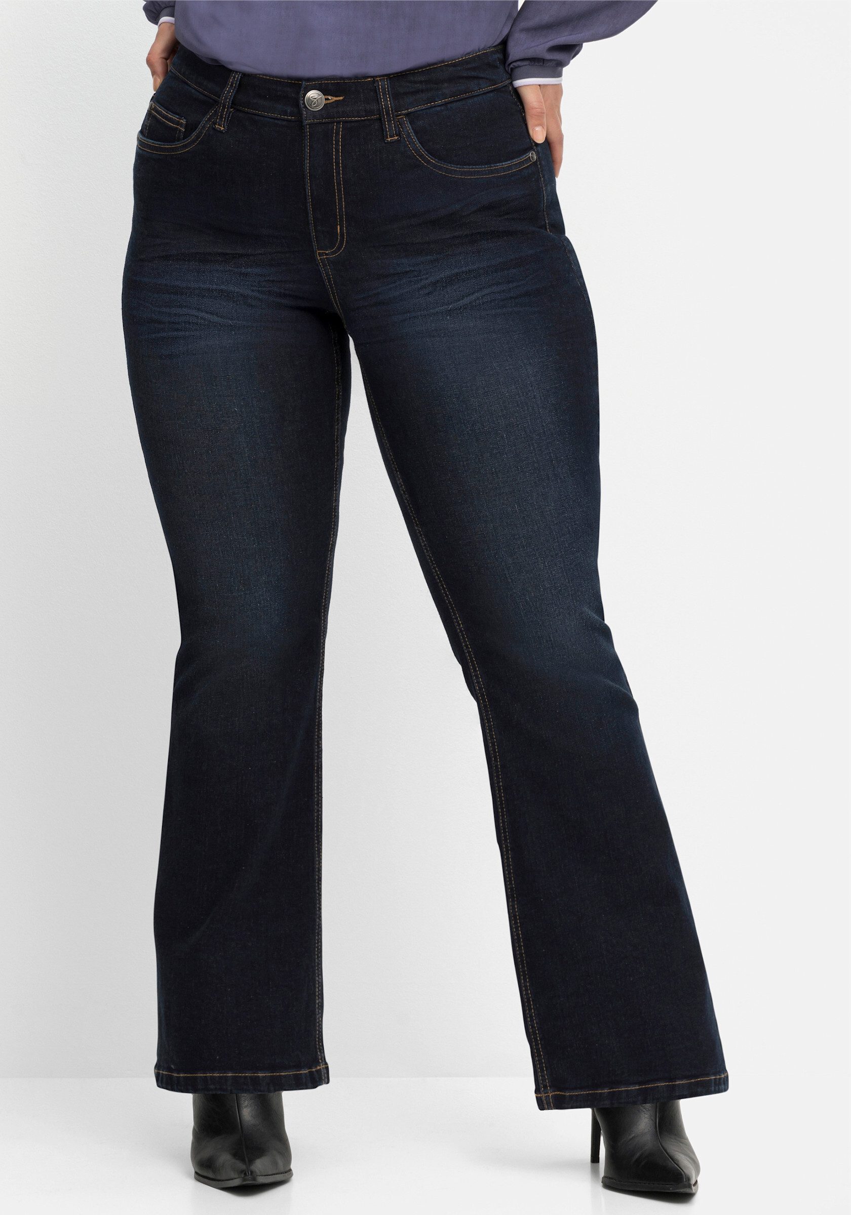 Sheego Bequeme Jeans Bootcut-Jeans . mit Used-Effekten, extralang günstig online kaufen