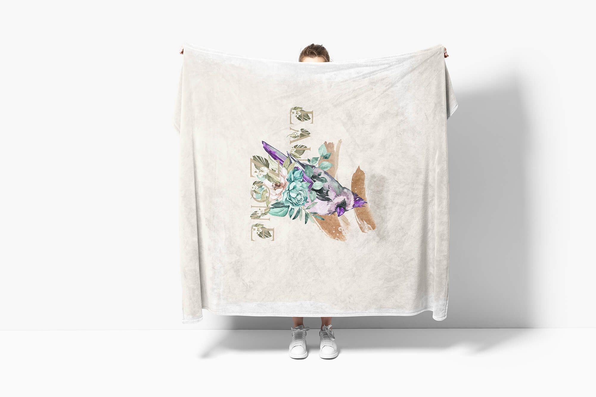 Motiv Strandhandtuch Handtuch Kuscheldecke Sinus (1-St), schönes Blüten Handtücher Art Handtuch Dusc, Blumen Saunatuch Kunstvoll Baumwolle-Polyester-Mix Vogel
