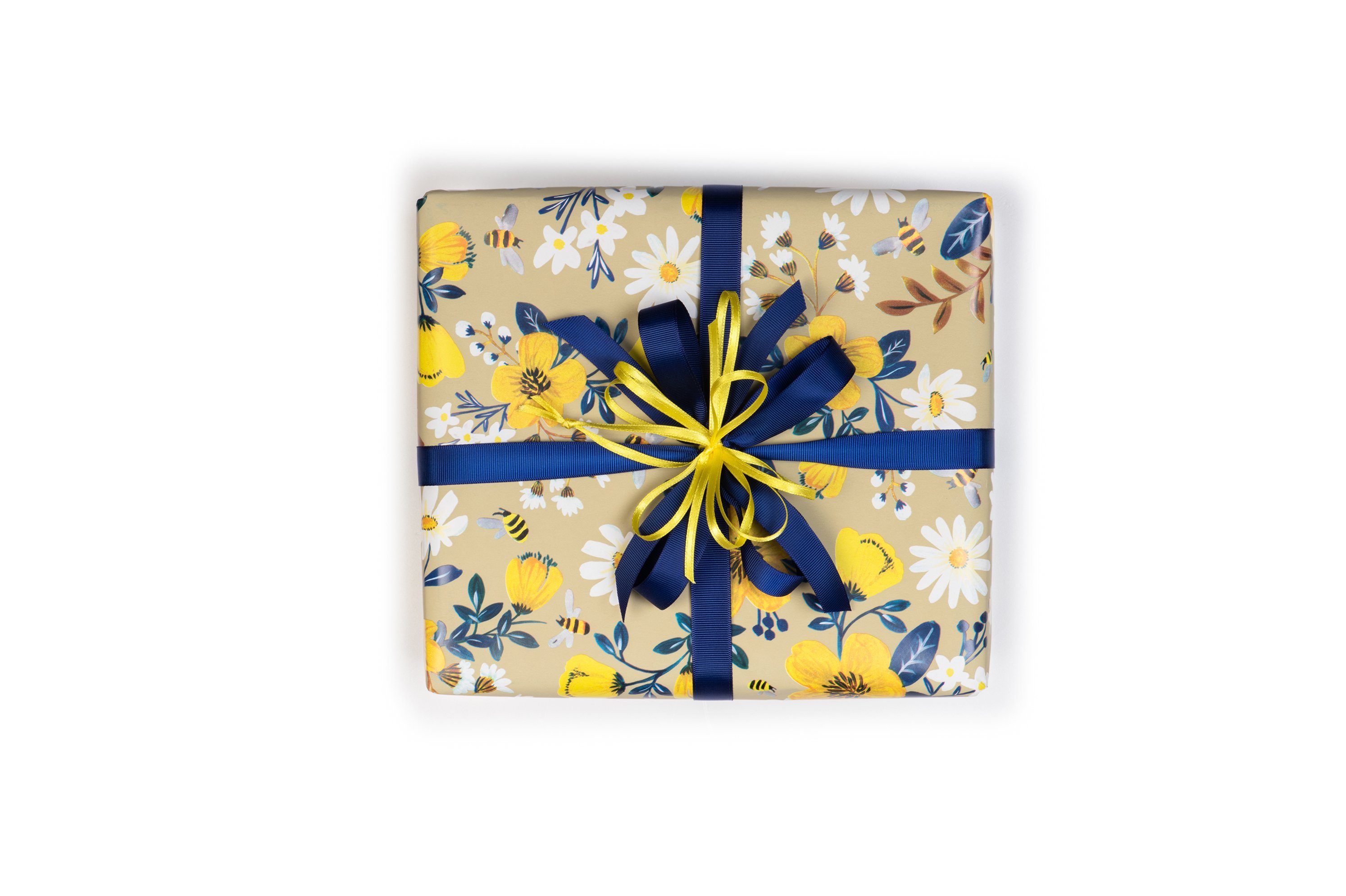Star Geschenkpapier, Geschenkpapier Blumen x Bienen Rolle gelb 70cm 2m und