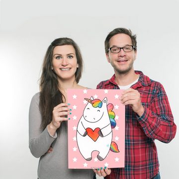 Mr. & Mrs. Panda Poster DIN A3 Einhorn Herz - Rot Pastell - Geschenk, Einhorn Deko, Unicorn, Einhorn Herz (1 St)