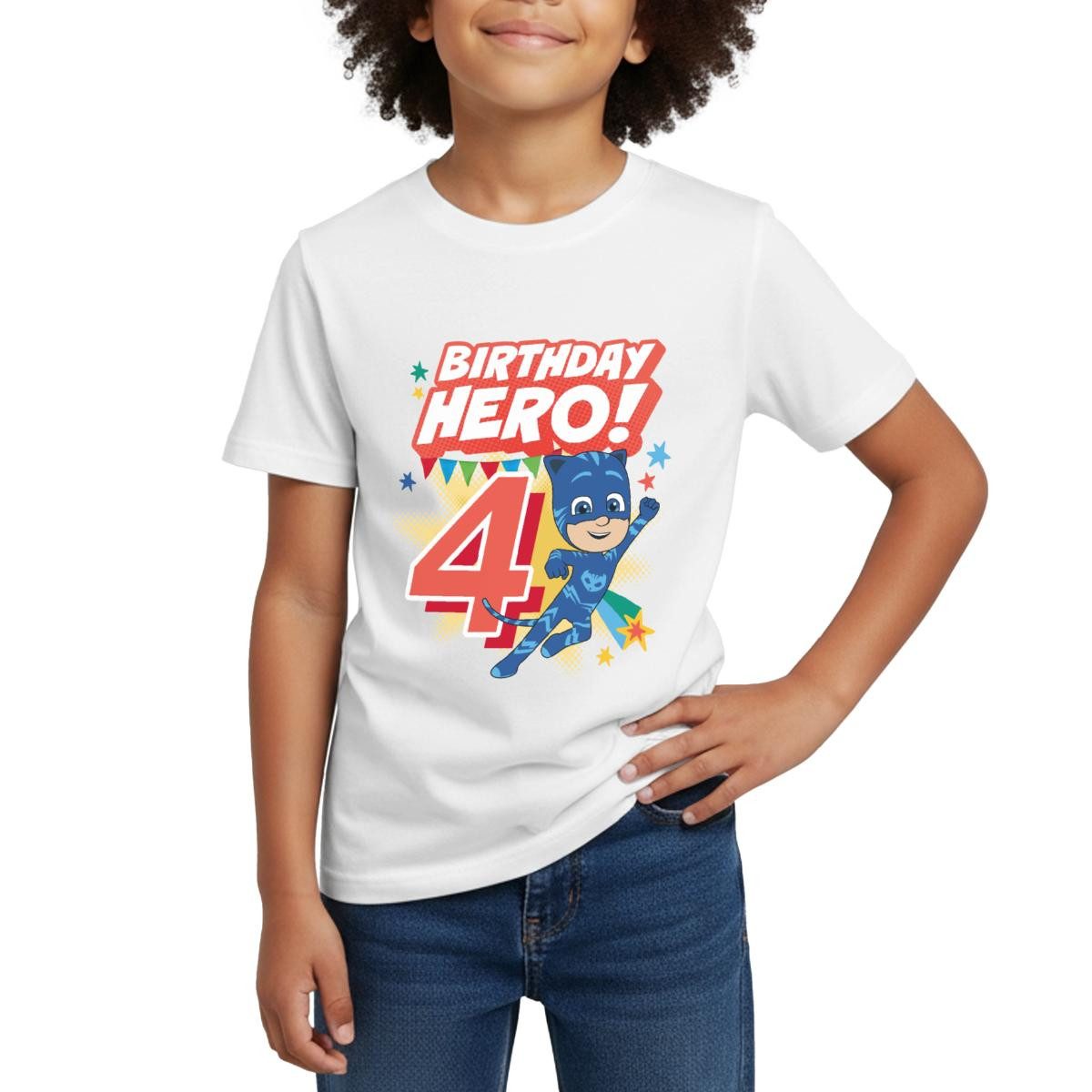 Spreadshirt T-Shirt PJ Masks Catboy Birthday Hero 4. Geburtstag Kinder T-Shirt (1-tlg)
