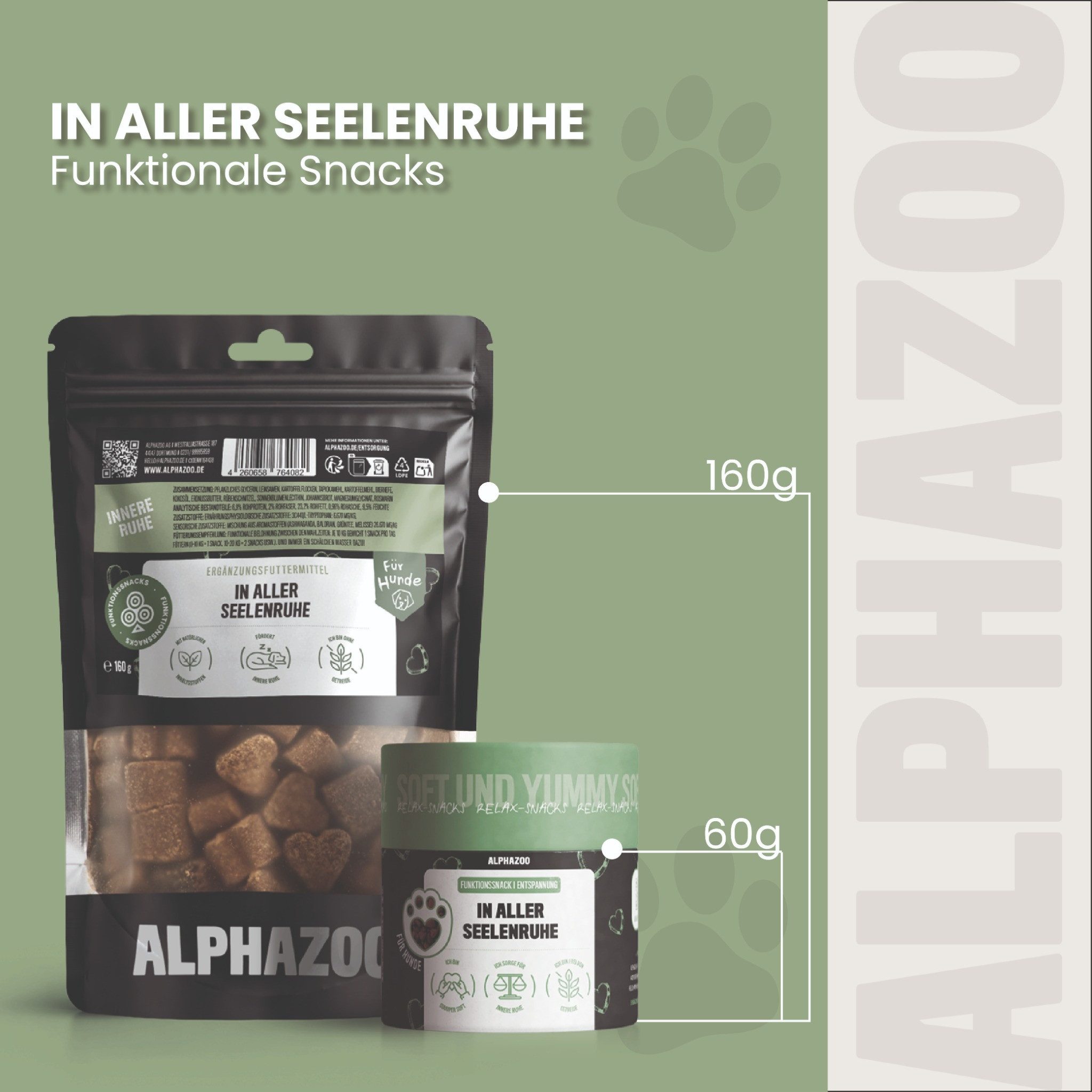 ALPHAZOO In Aller Seelenruhe 60g, Beruhigungssnack für Hunde, Snack für: Hunde, Weicher Anti Stress Snack zur Entspannung