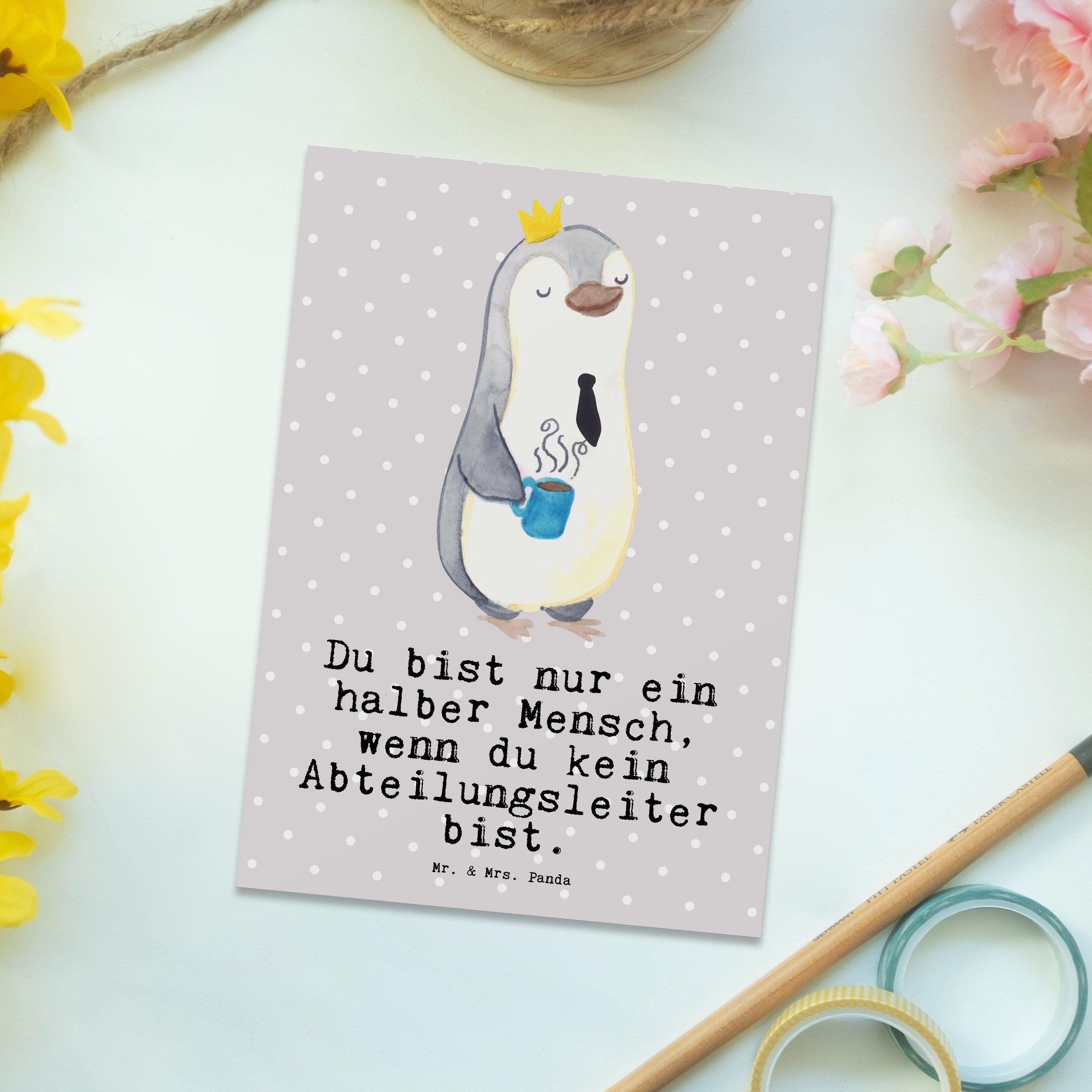 Mr. & Geburts Morgens, - Panda mit Herz Grau Abteilungsleiter Postkarte Geschenk, Pastell Mrs. 