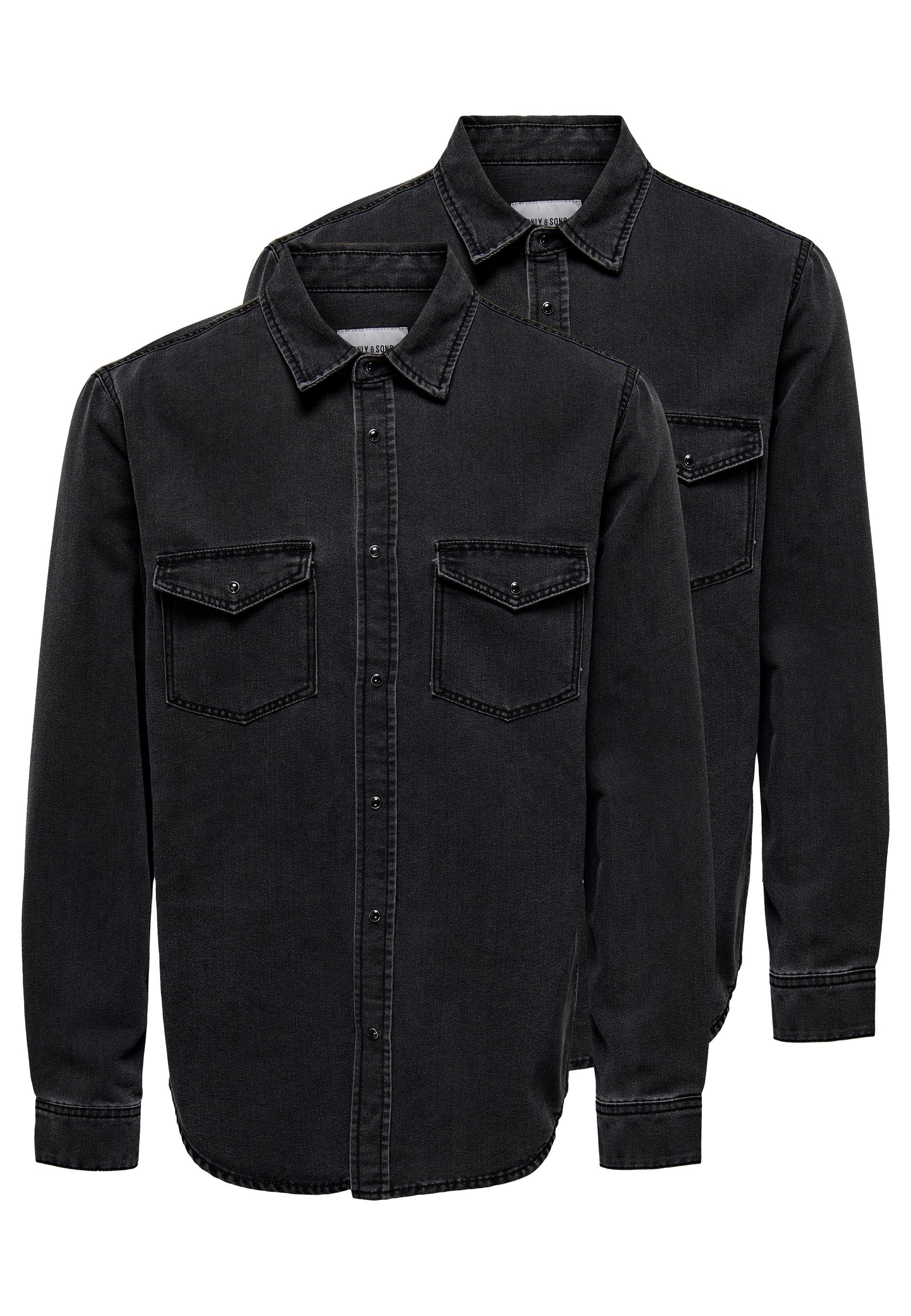 ONLY & SONS Jeanshemd 2er Pack Bane (Spar-Set, 2-tlg) Jeanshemd - Baumwolle - Blickdicht - Klassischer Denim Look