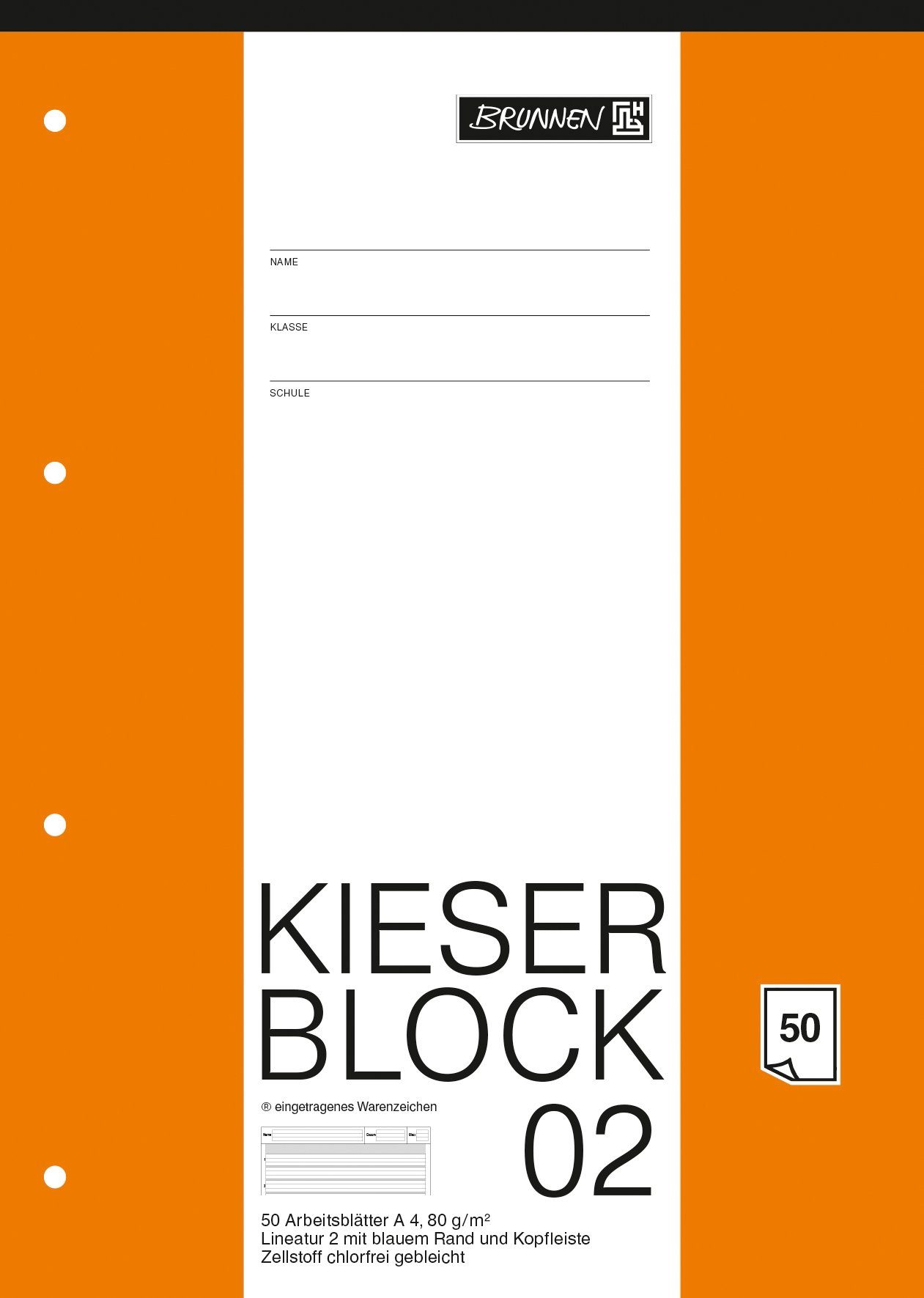 BRUNNEN Notizblock BRUNNEN 1042942 KIESER-Block A4 KIESER 22200, Kontrastlineatur, Lin. 2