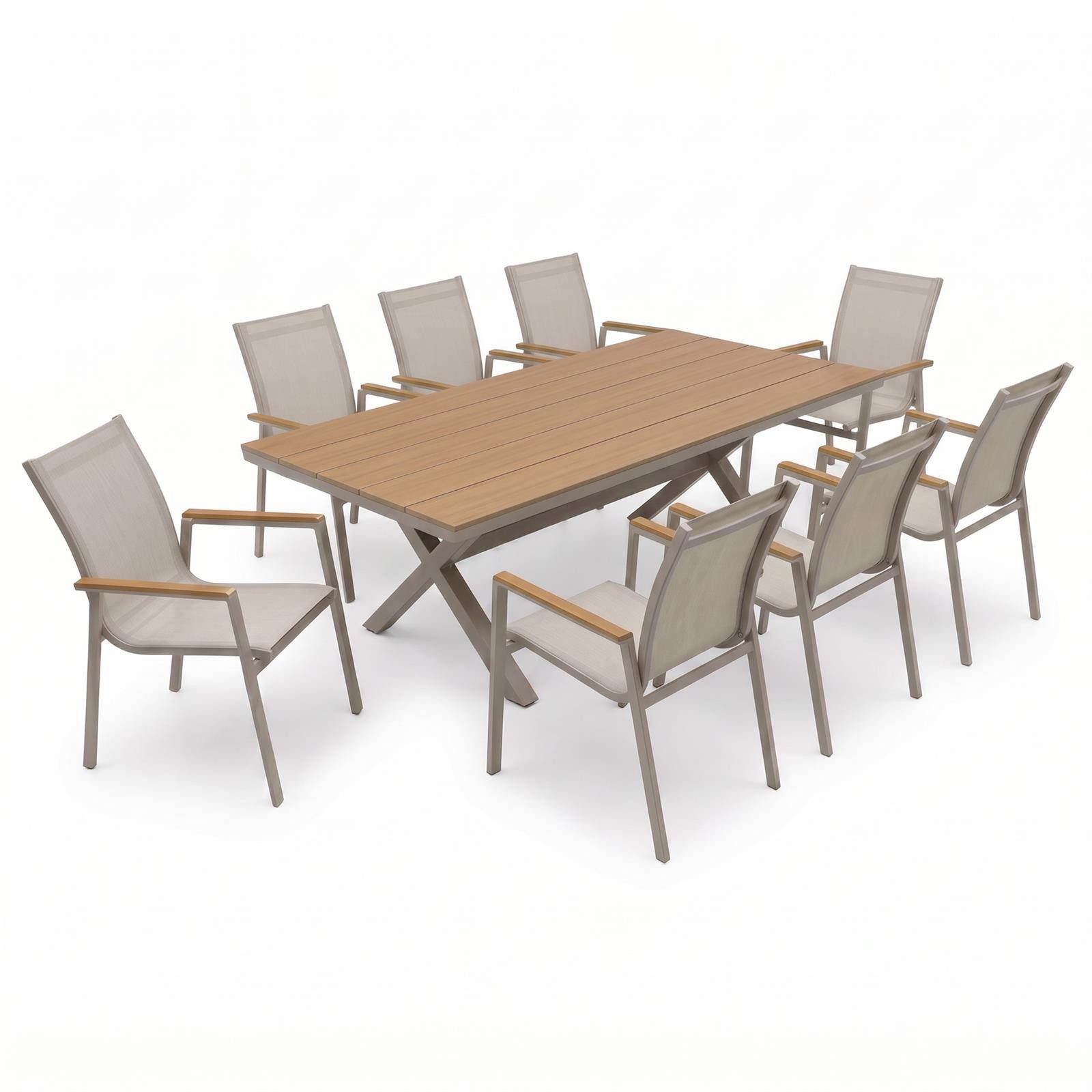 IDIMEX Garten-Essgruppe WINDY, (9-tlg), Gartenmöbel Set für 8 Personen aus Alu und WPC wetterfest Kaschmir