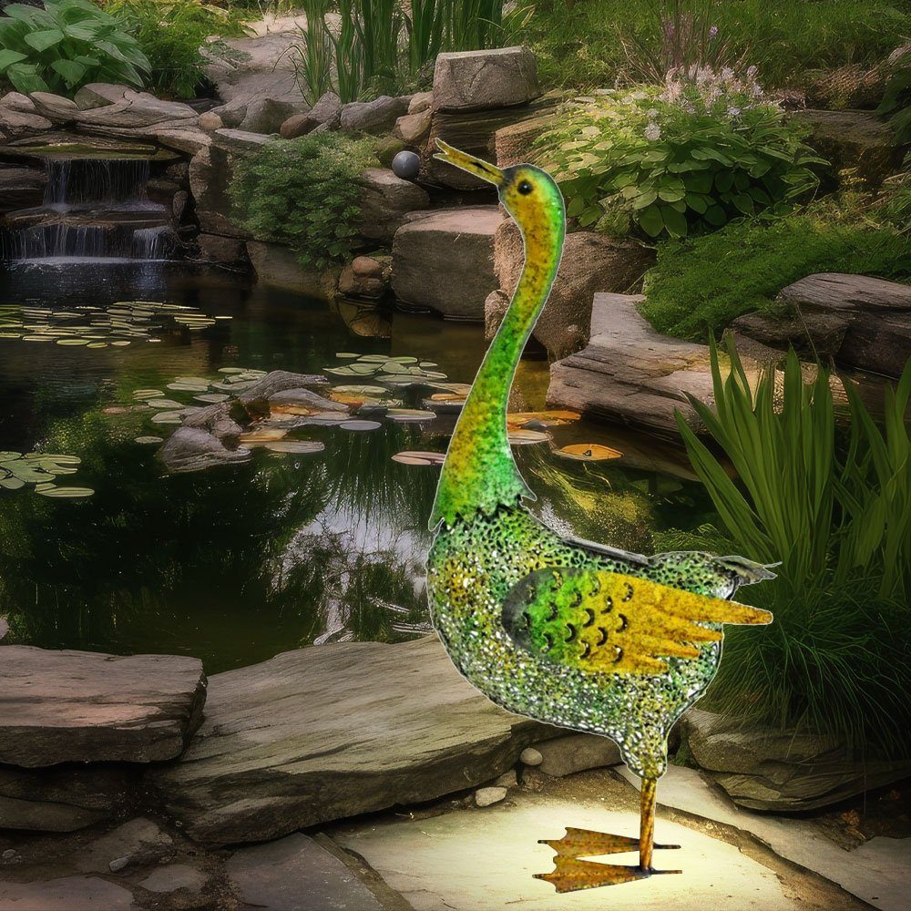 Harms Import LED Dekofigur, LED-Leuchtmittel fest verbaut, Neutralweiß, Solar Tiere Ente Gartenskulptur für Außen groß Gartendeko