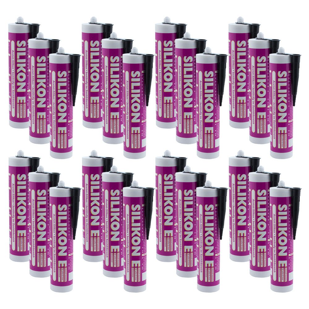 ARLI Silikon 24x 310ml schwarz, gebrauchsfertig, (Set, 24-tlg., 24er), Dusche Küche Fuge Fenster innen außen