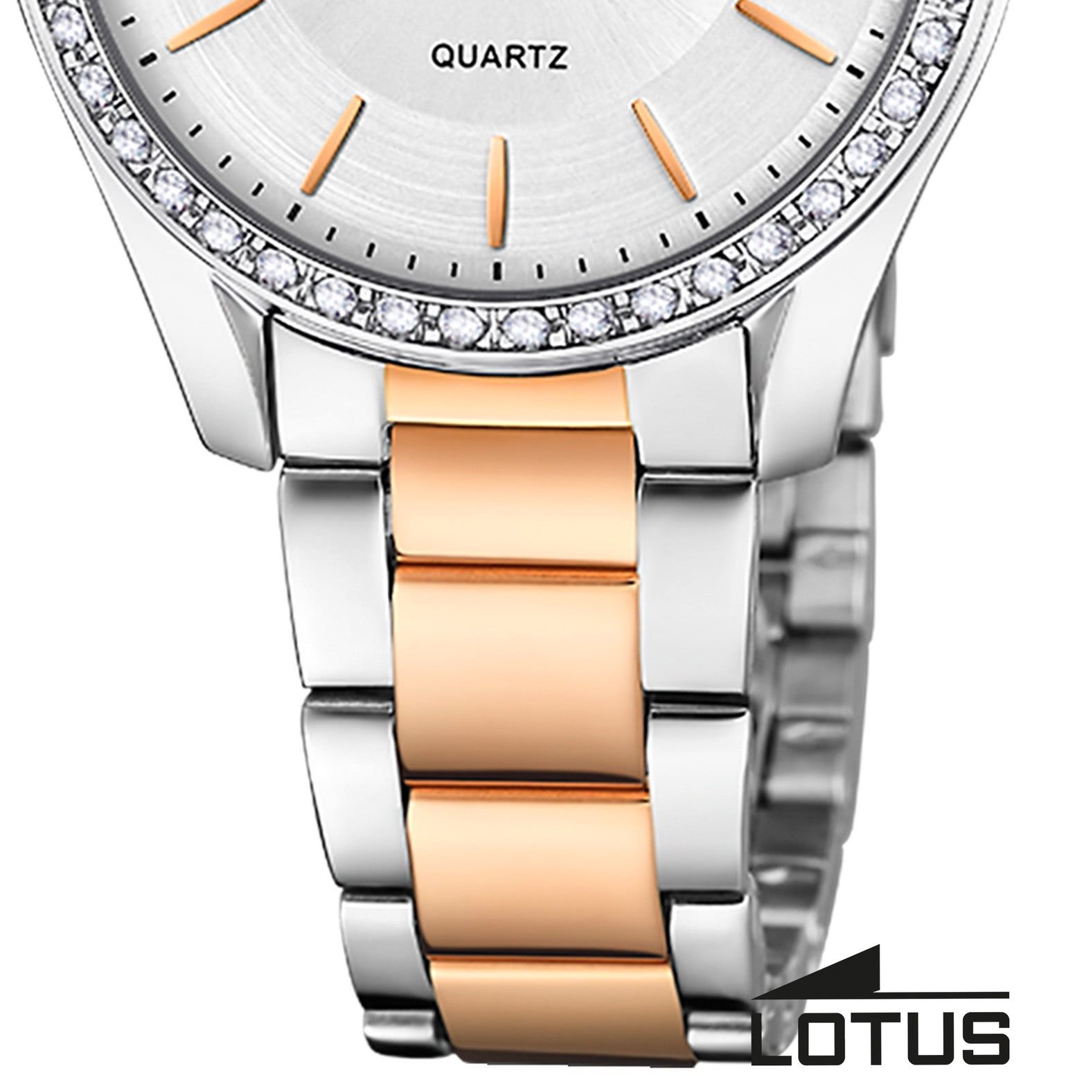 Lotus Chronograph Lotus Damenuhr Edelstahl silbergold, (Chronograph), Damen Armbanduhr rund, mittel (ca. 34mm), Edelstahl