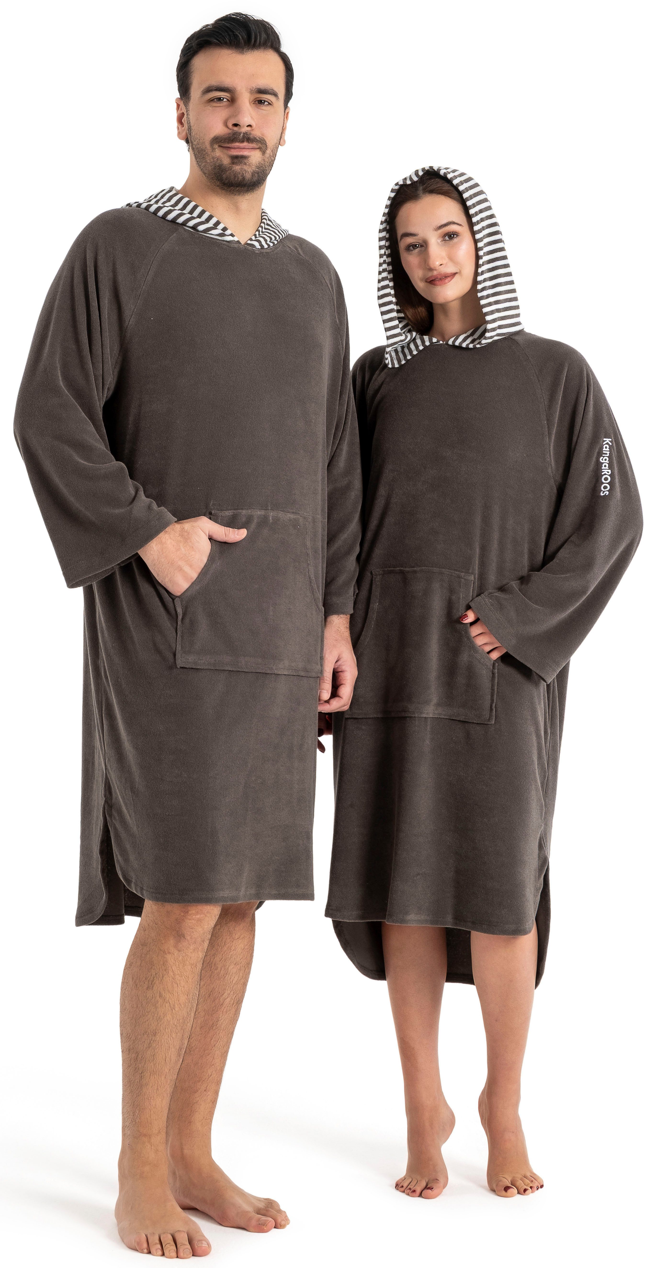 KangaROOS Badeponcho Dalia Surfponcho, ideal für Sauna, Spa & im Urlaub, Langform, Veloursfrottier, Kapuze, ohne, weich, Uni-Farben mit Streifen, leicht, Unisex, für Damen und Herren