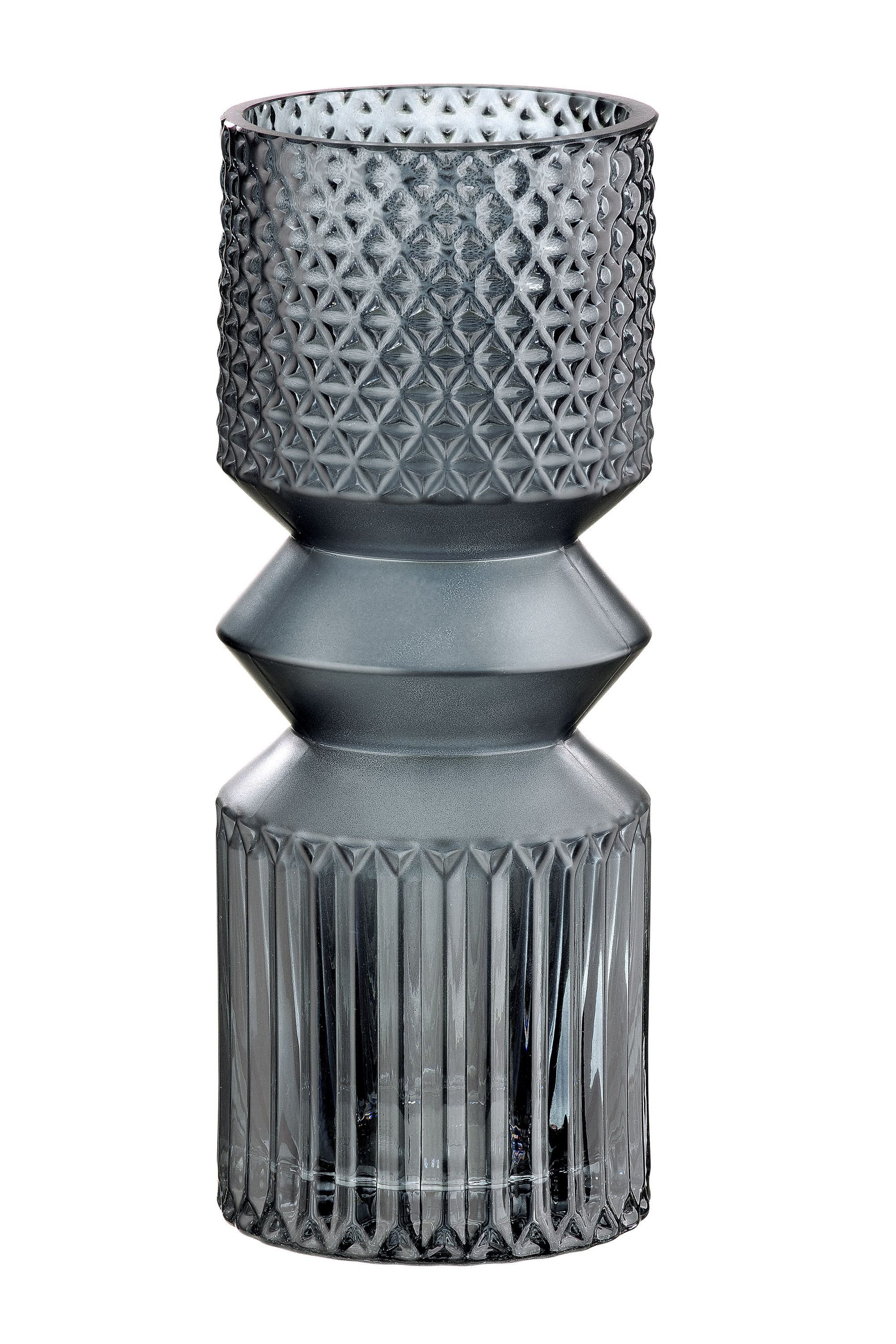 GILDE Dekovase PINTU Vase - grau - Glas - H. 30cm - Dekovase - Blumenvase (1 Stück), Elegante Glasvase - Blumenvase für stilvolle Tischdeko und Vasen-Deko