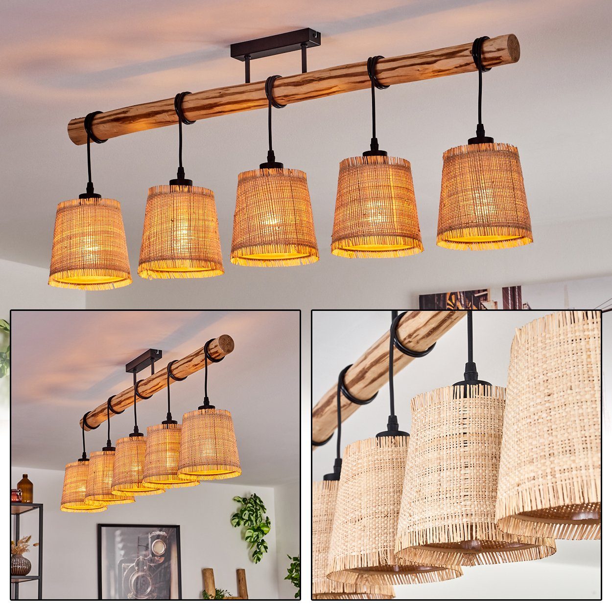 hofstein Deckenleuchte moderne Deckenlampe aus Holz/Metall/Bast günstig online kaufen