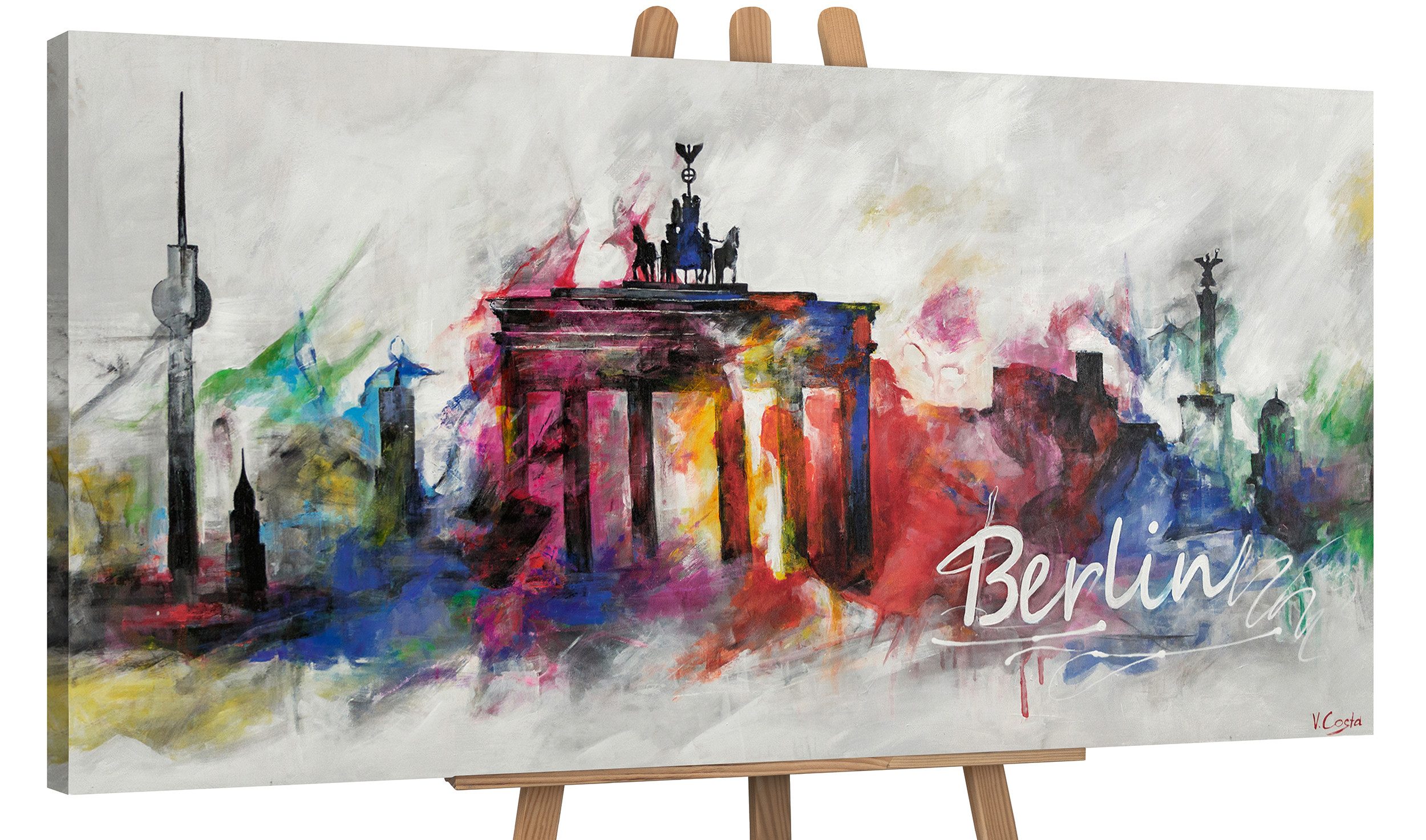 YS-Art Gemälde Berlin, Architektur, Leinwandbild Skyline Berlin Bunt