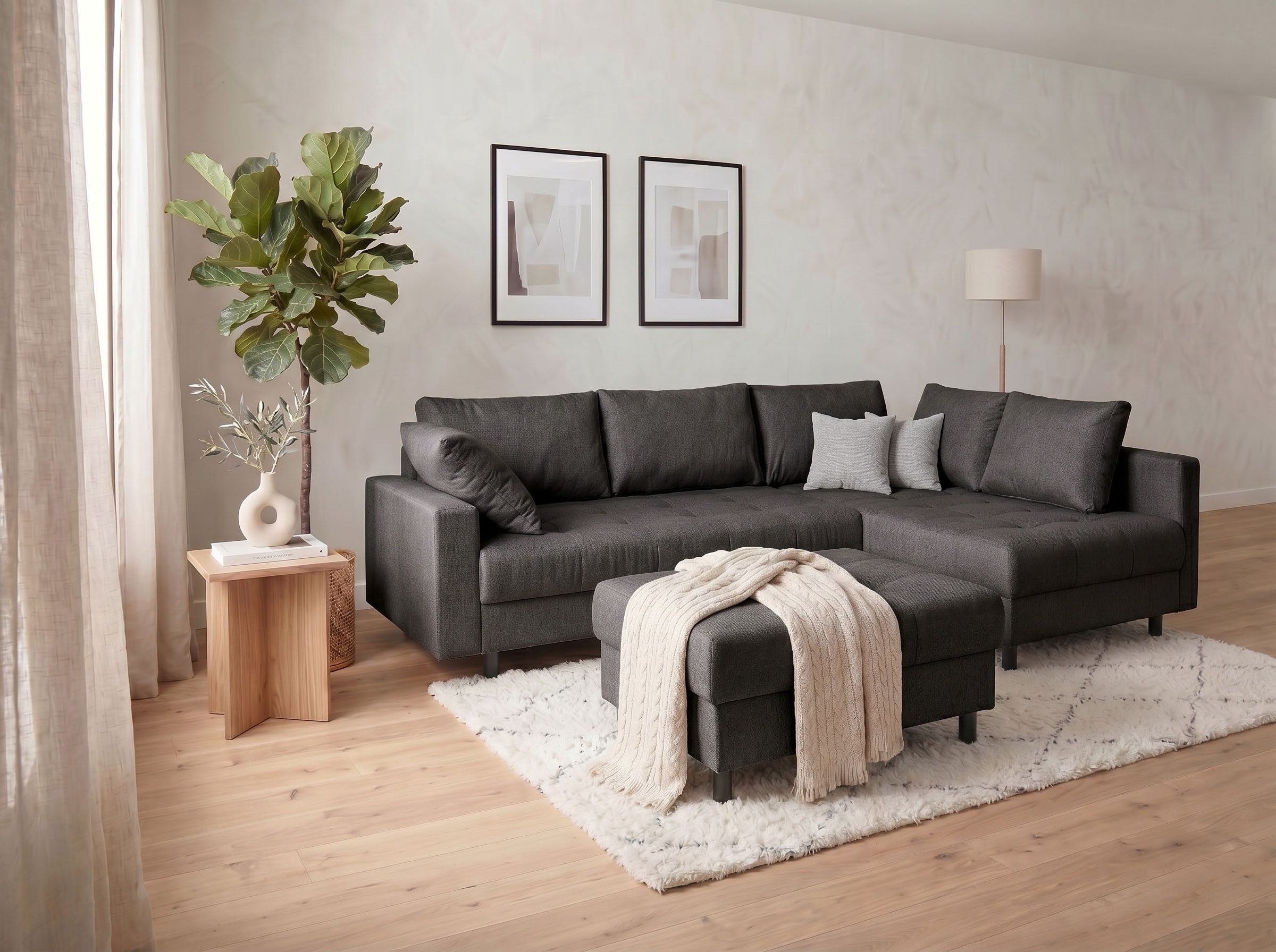 COLLECTION AB Ecksofa Toni XL L-Form 274 cm Set inkl. Hocker, Set: Sofa & Hocker, 2 Zierkissen, Bonell-Federkern