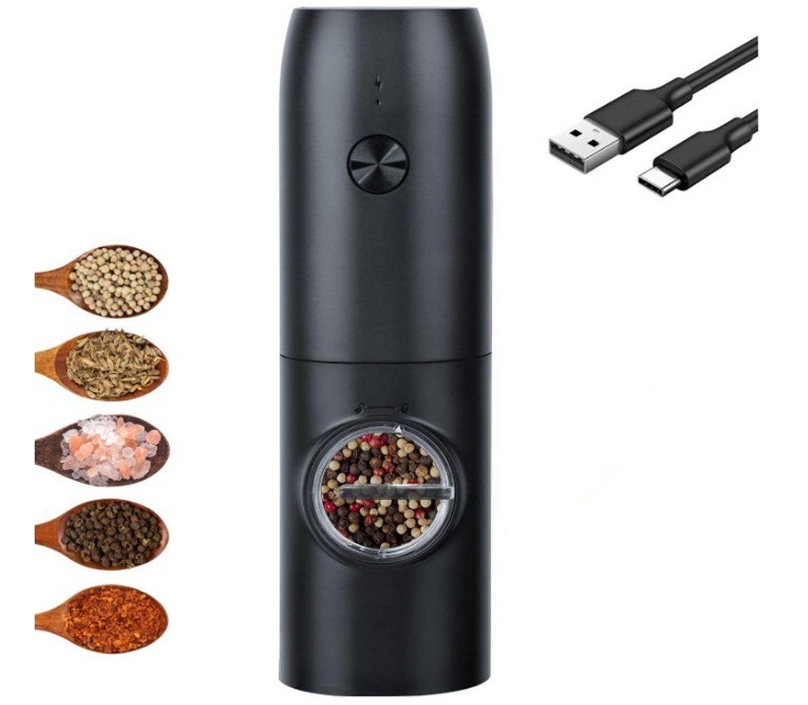 XDeer Salzmühle Salz und Pfeffermühle Elektrisch mit USB Basis, 2-IN-1 S/P, (1 Stück), Einstellbare Grobheit Wiederaufladbare mit LED-Licht,Gewürzmühle
