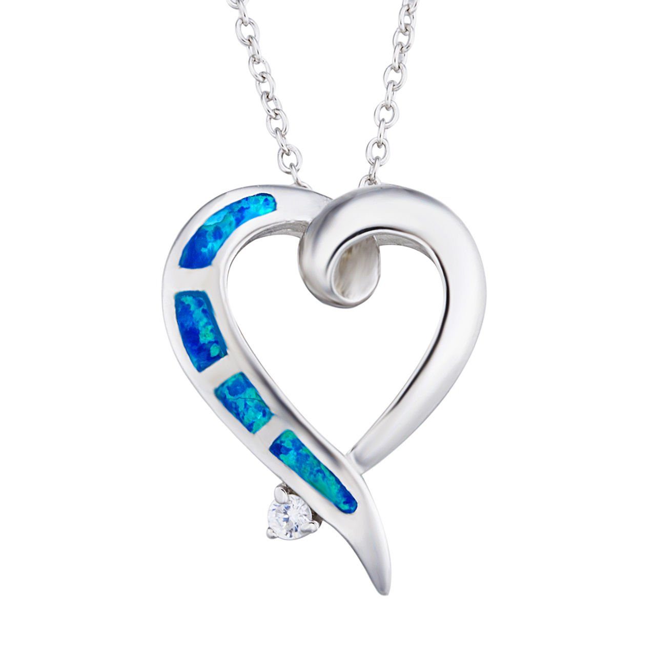 Schmuck-Elfe Kette mit Anhänger Herz Blue Opal, 925 Sterling Silber