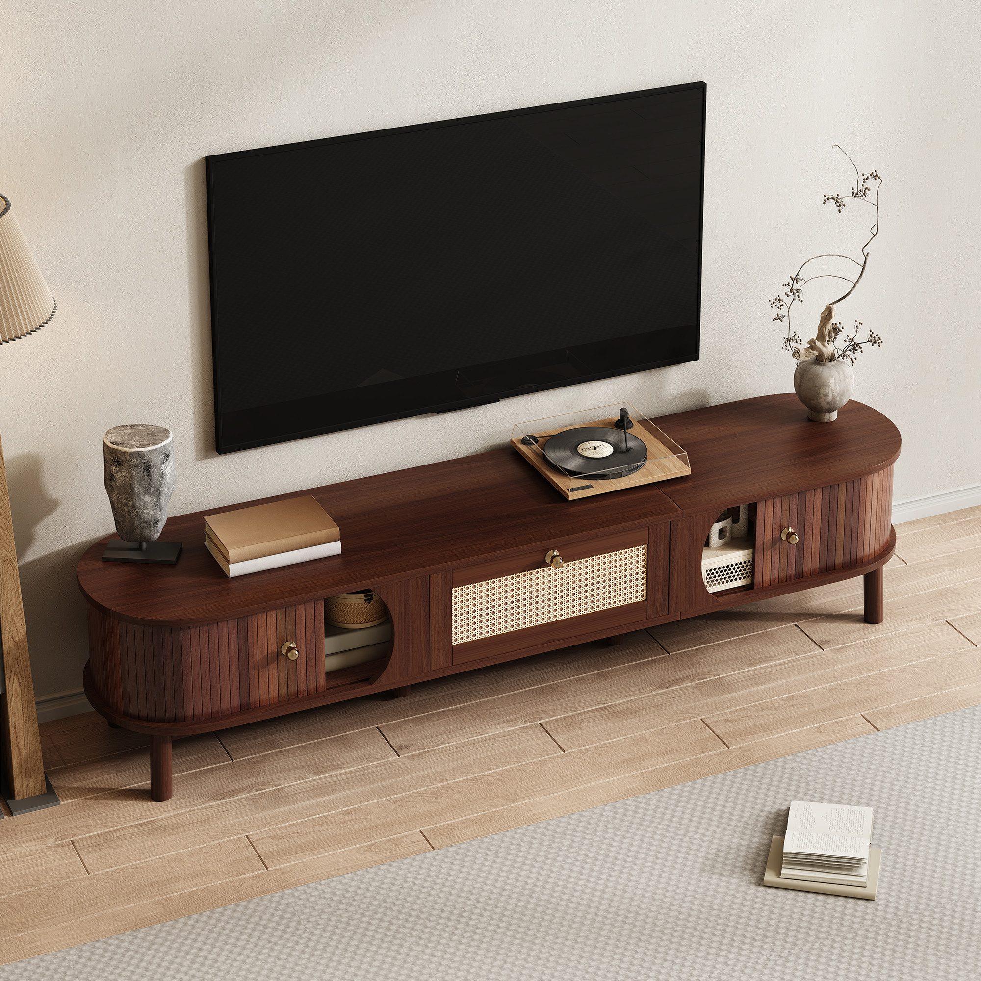 REDOM Lowboard Fernsehschrank mit Massivholztüren (TV-Board,TV-Ständer, Wohnzimmermöbel,Fernsehtisch, 1 St., 2 Schubladen, 1 Tür), stabiler Stauraum
