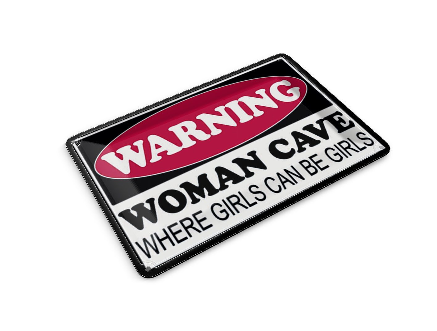 Femer GmbH Postkarte Blechpostkarte Hinweis 14x10 cm Warning Woman Cave where girls, unfrankiert