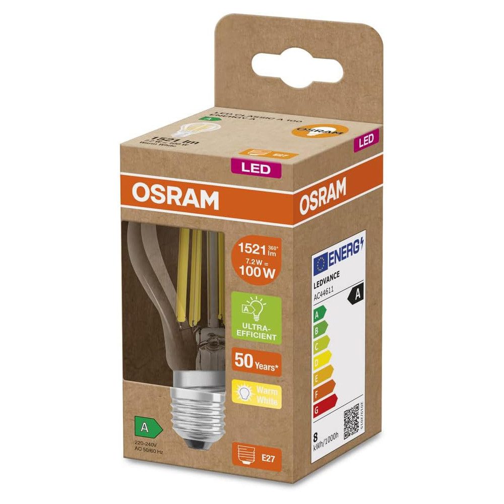 Osram LED-Leuchtmittel E27 Filament Birne 3000K Warmweiß, 1 St., Stromsparlampe 100W LED-Leuchtmitt